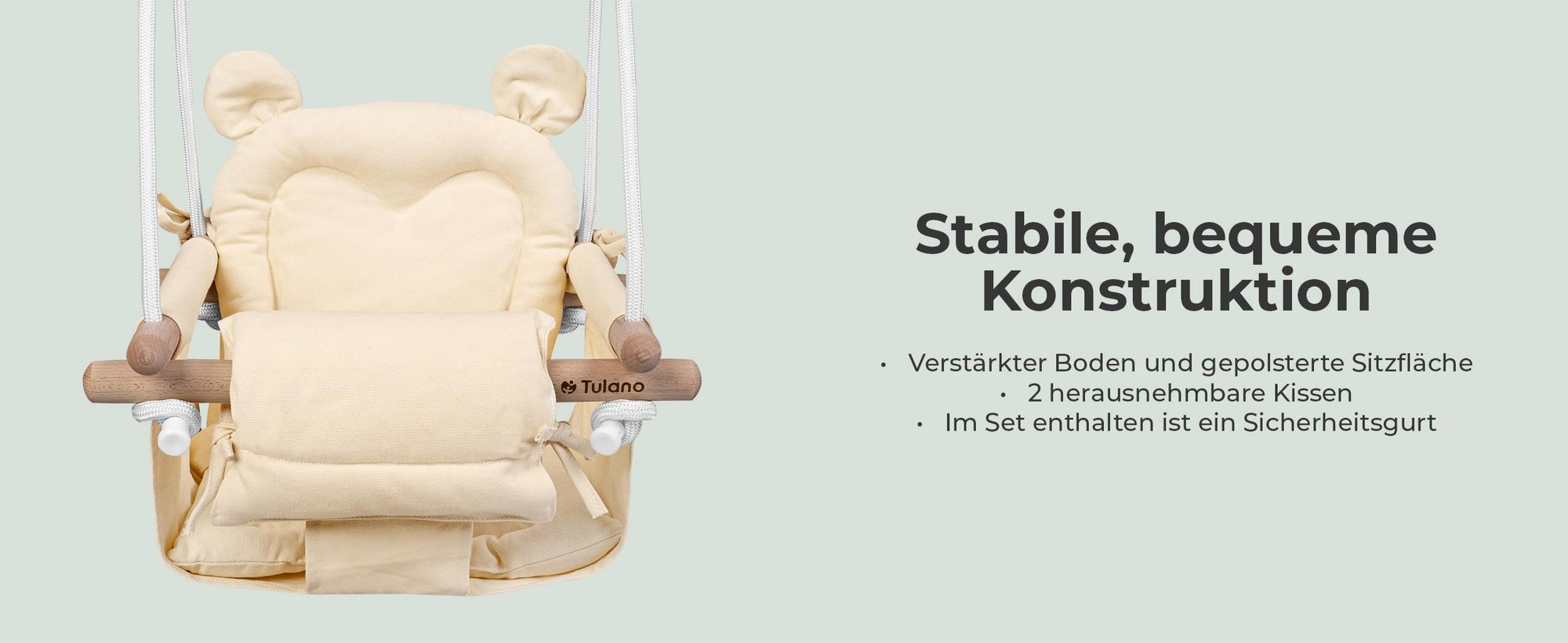 Tulano Hop 30 Beige | Bär Babyschaukel Kinderschaukel | Indoor Outdoor | Sicherheitsgurt | Tragfähigkeit bis 60kg | von 6 bis 36 Monaten