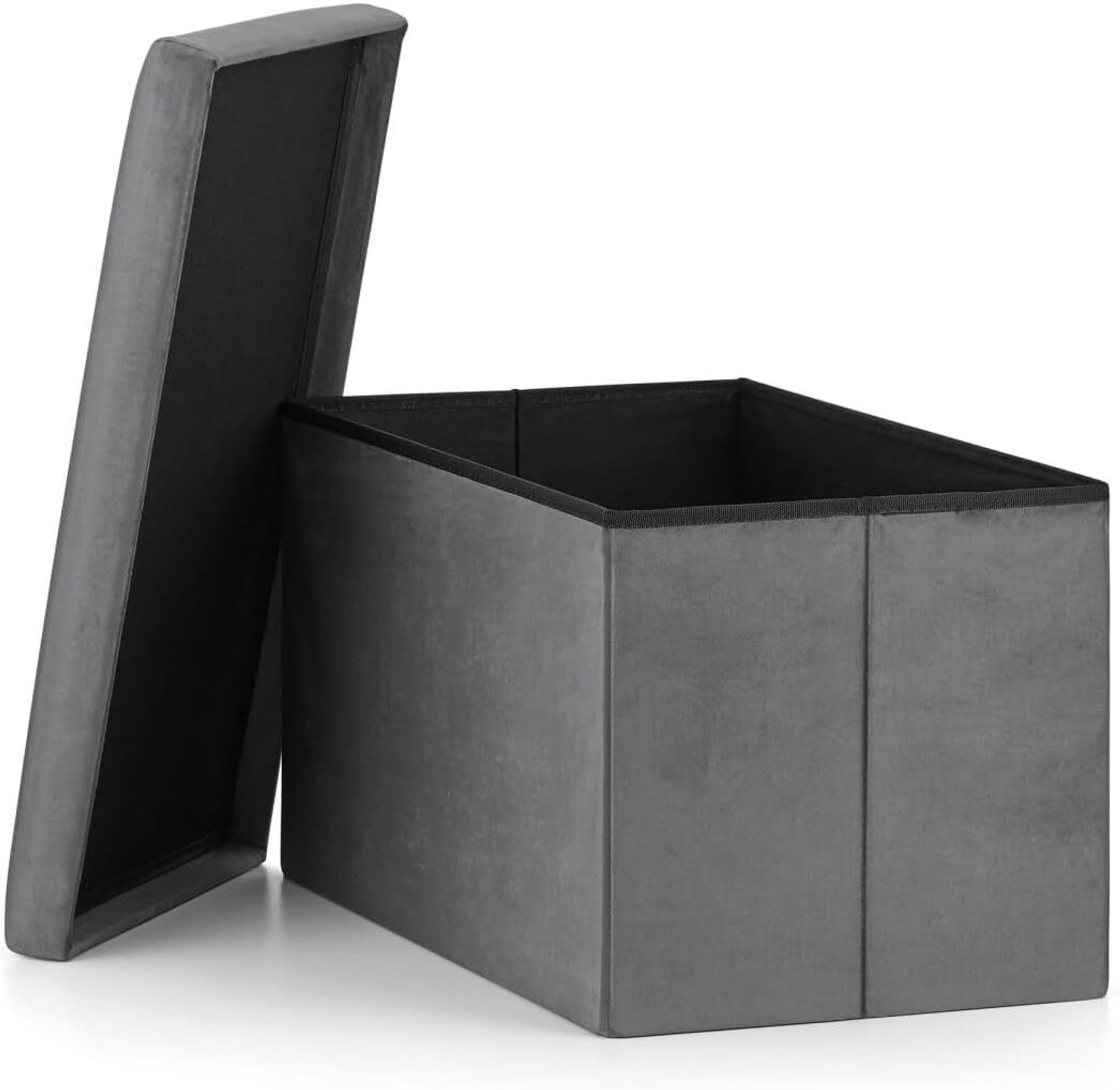 VBChome Sitzpouf 60 x 38 x 38 cm Grau Sitzhocker mit Stauraum Fußbank Truhen Aufbewahrungsbox faltbar Fußstütze Material - Samt 60x38x38 cm