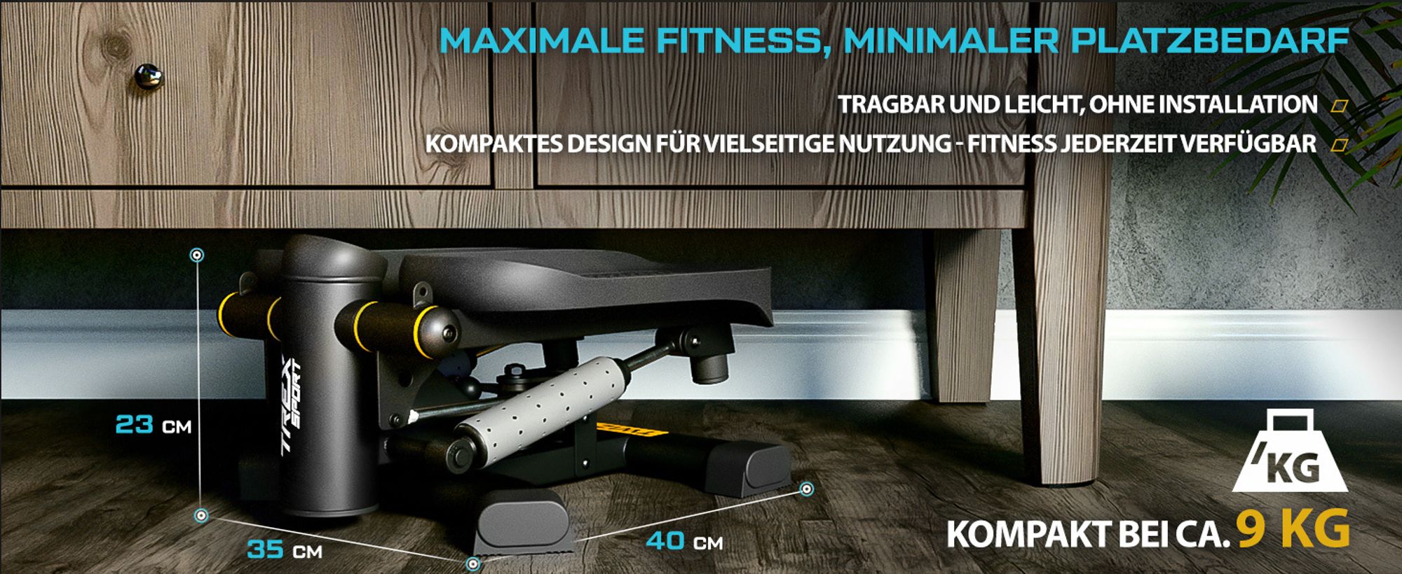 TREX SPORT 2in1 Mini-Stepper mit Expandern TX-070SP Twiz |Trainingscomputer, LCD Display, 150kg Belastbarkeit |Fitnessgerät Treppenstepper für Zuhause