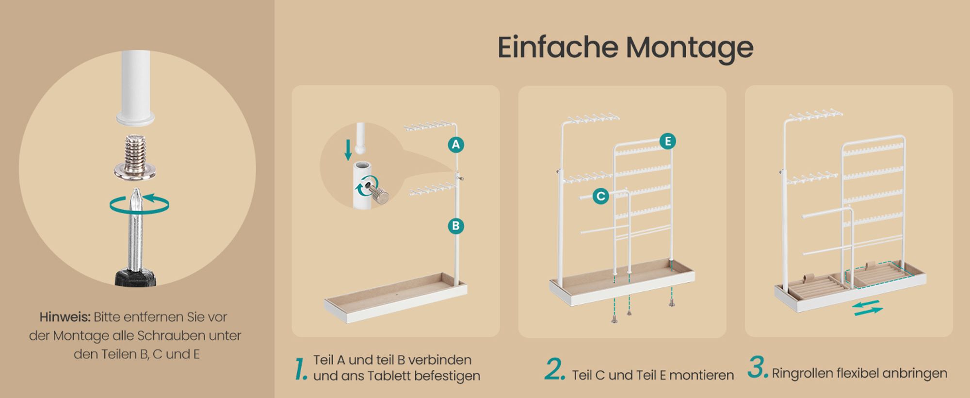 SONGMICS Schmuckständer, Schmuckhalter, Schmucktablett Samt, ausziehbarer Kettenhalter