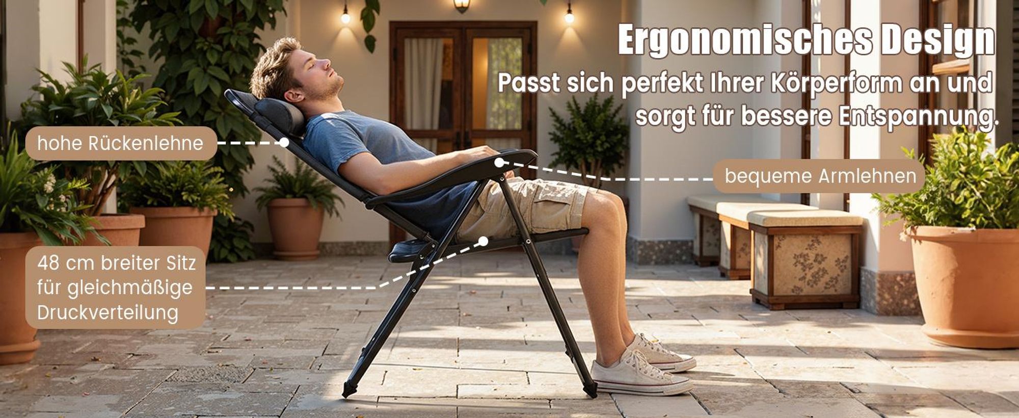 COSTWAY 2er Set Gartenstühle, Klappstühle mit Kopfstütze, klappbarer Outdoor-Stühle mit 7-Fach Verstellbarer Rückenlehne, Hochlehne, atmungsaktiv, für Garten, Terrasse, Hinterhof (Grau)