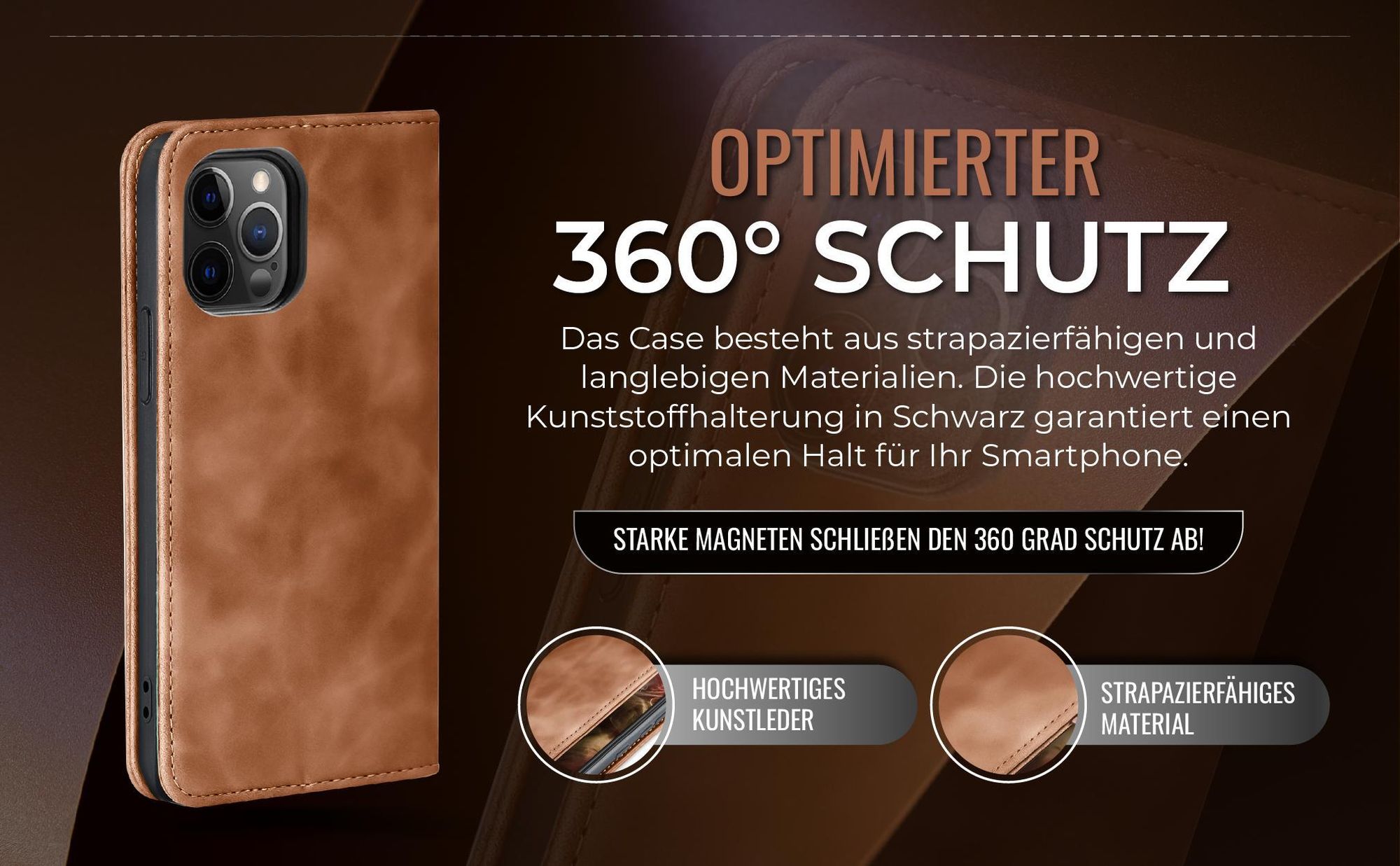 Hellbraune Handyhülle für Apple iPhone 12 Pro mit 360 Grad Schutz