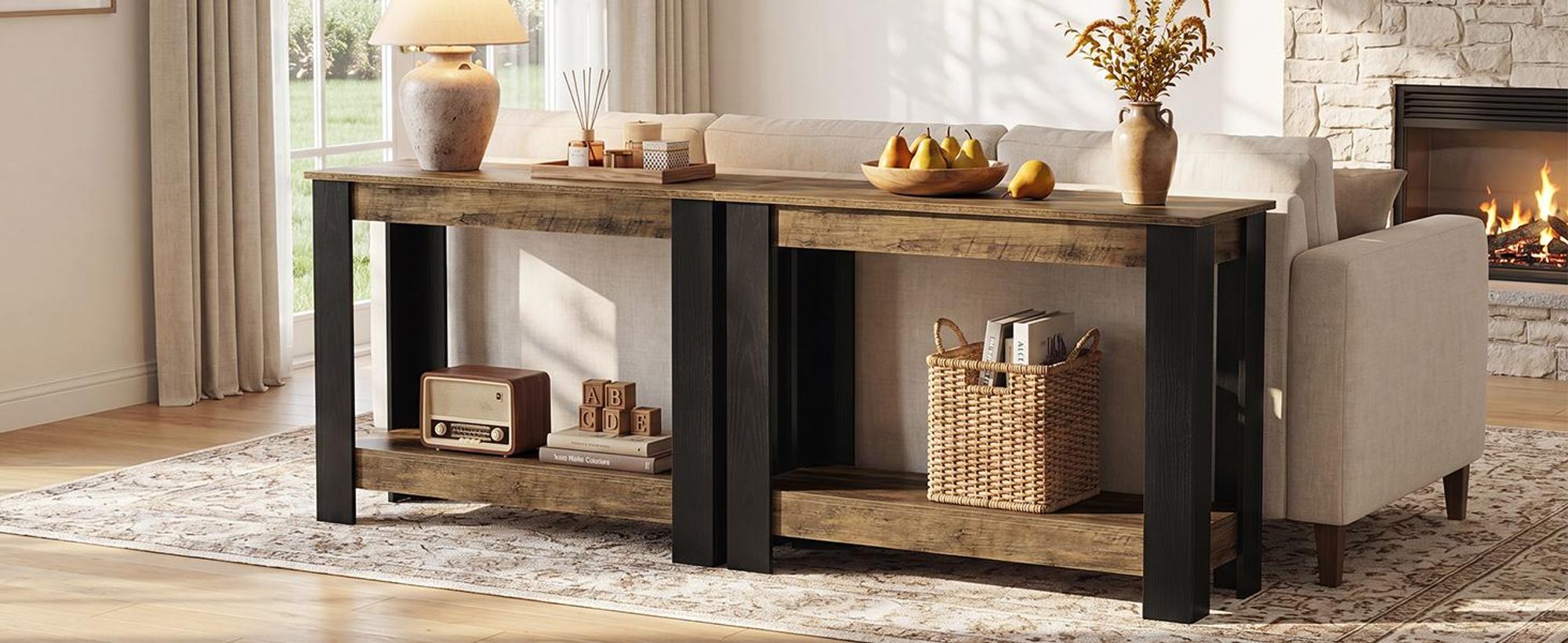 Tribesigns 105 cm Konsolentisch, Sofatisch hinter der Couch, 2-stöckiges modernes Landhausmöbelstück für Flur, Wohnzimmer und  Eingangsbereich