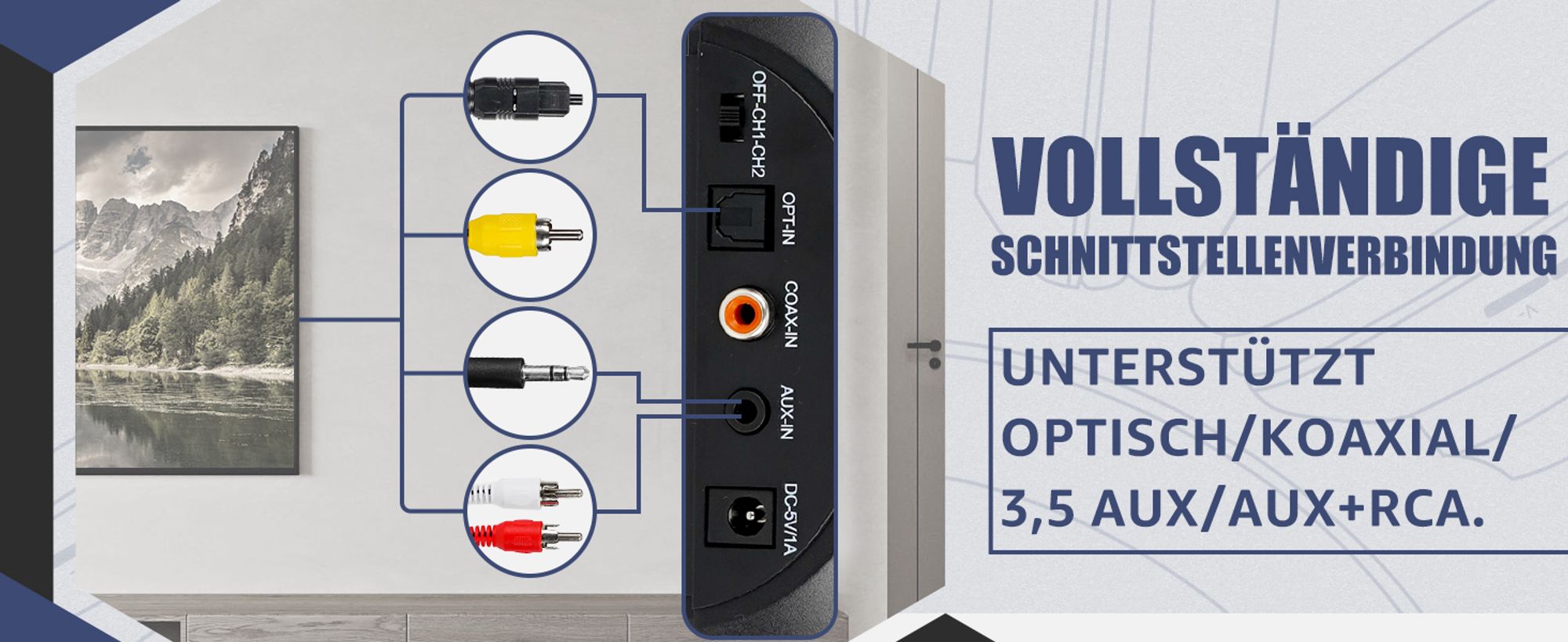 Retekess TA006 Kabellose Kopfhörer für Fernseher, funkkopfhörer mit Bildschirm, 30 m, RCA Eingang, Koaxialkabel, Audioleitung, für Sportspiele ansehen