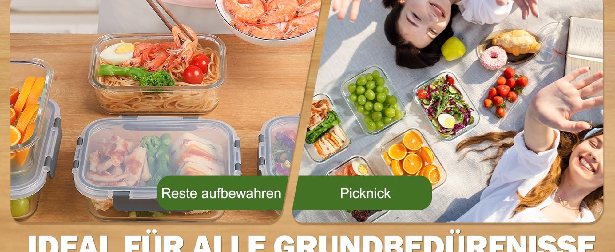 YASHE Glasbehälter mit Deckel, 10 Teile Stapelbar & Luftdicht Meal Prep Boxen Gl