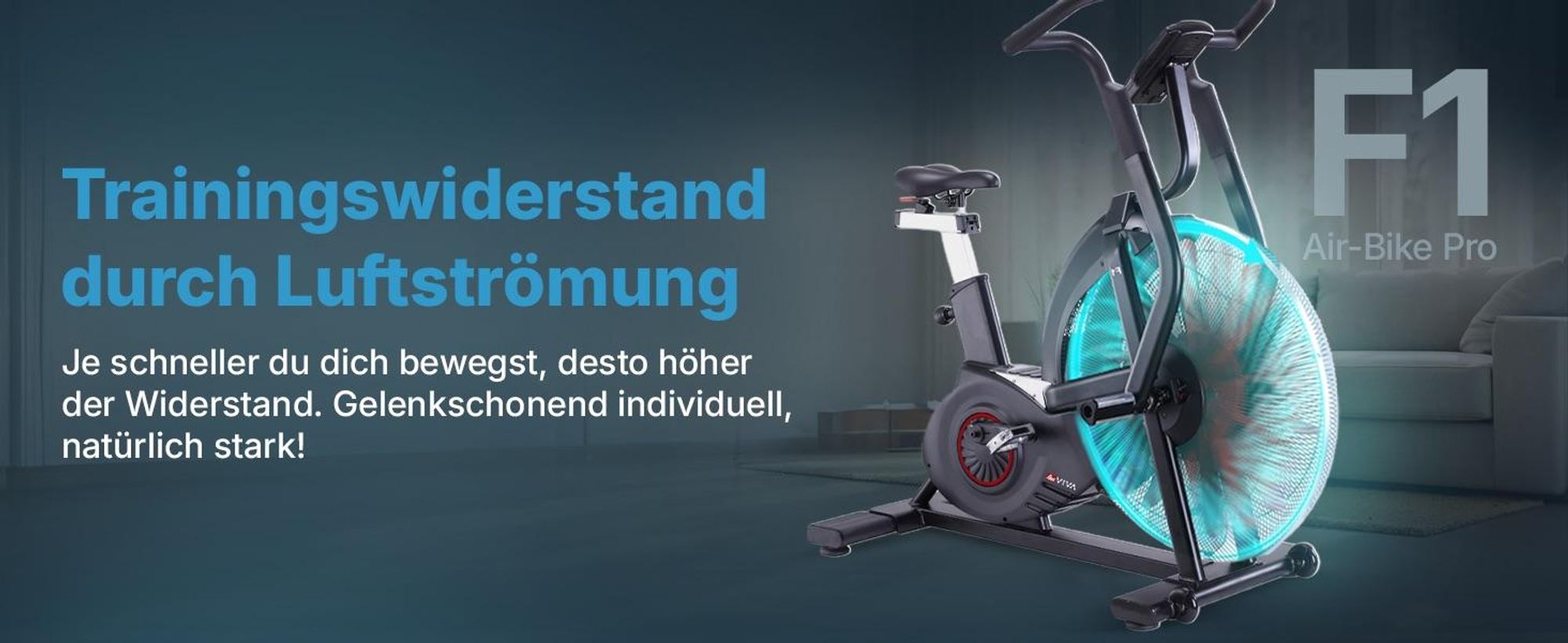 Air Bike AsVIVA F1 Heimtrainer mit Luftwiderstand HIIT Fitnessgerät bis 150kg für Zuhause