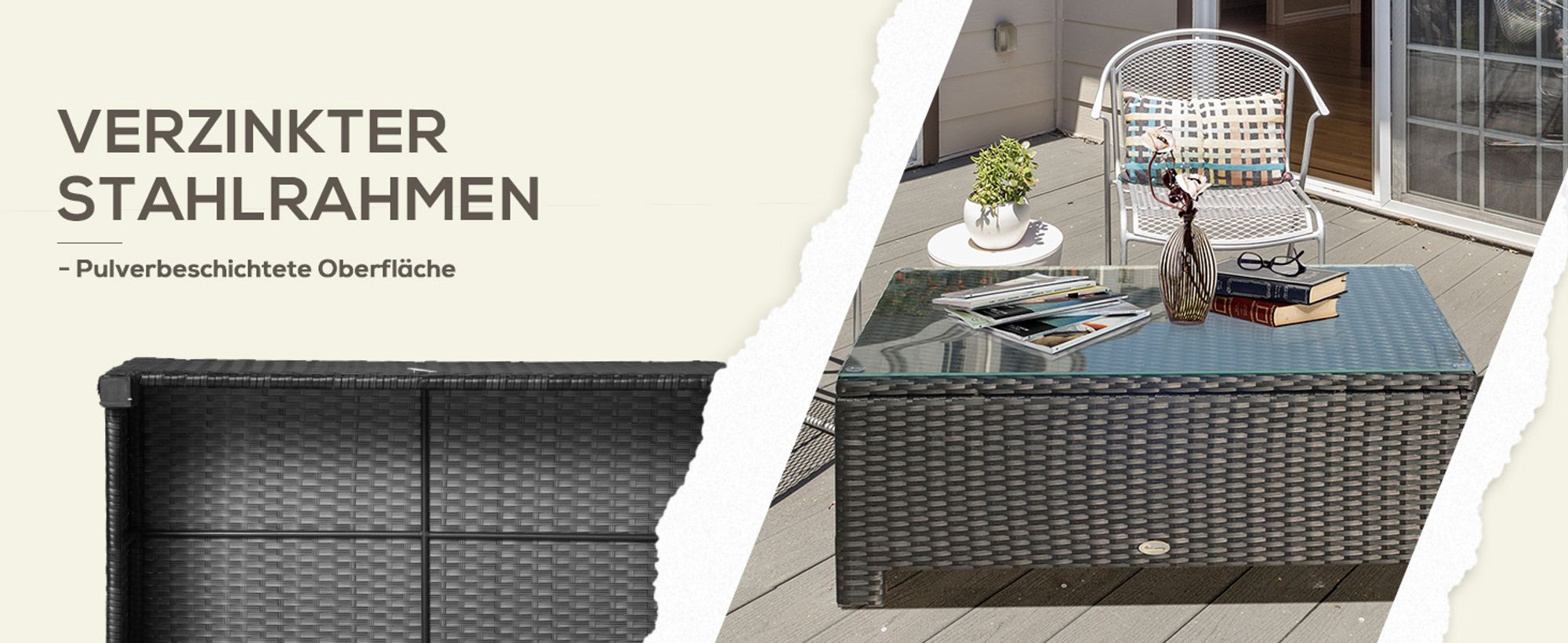 Outsunny Garten Beistelltisch aus Polyrattan Schwarz 85 x 50 x 39 cm