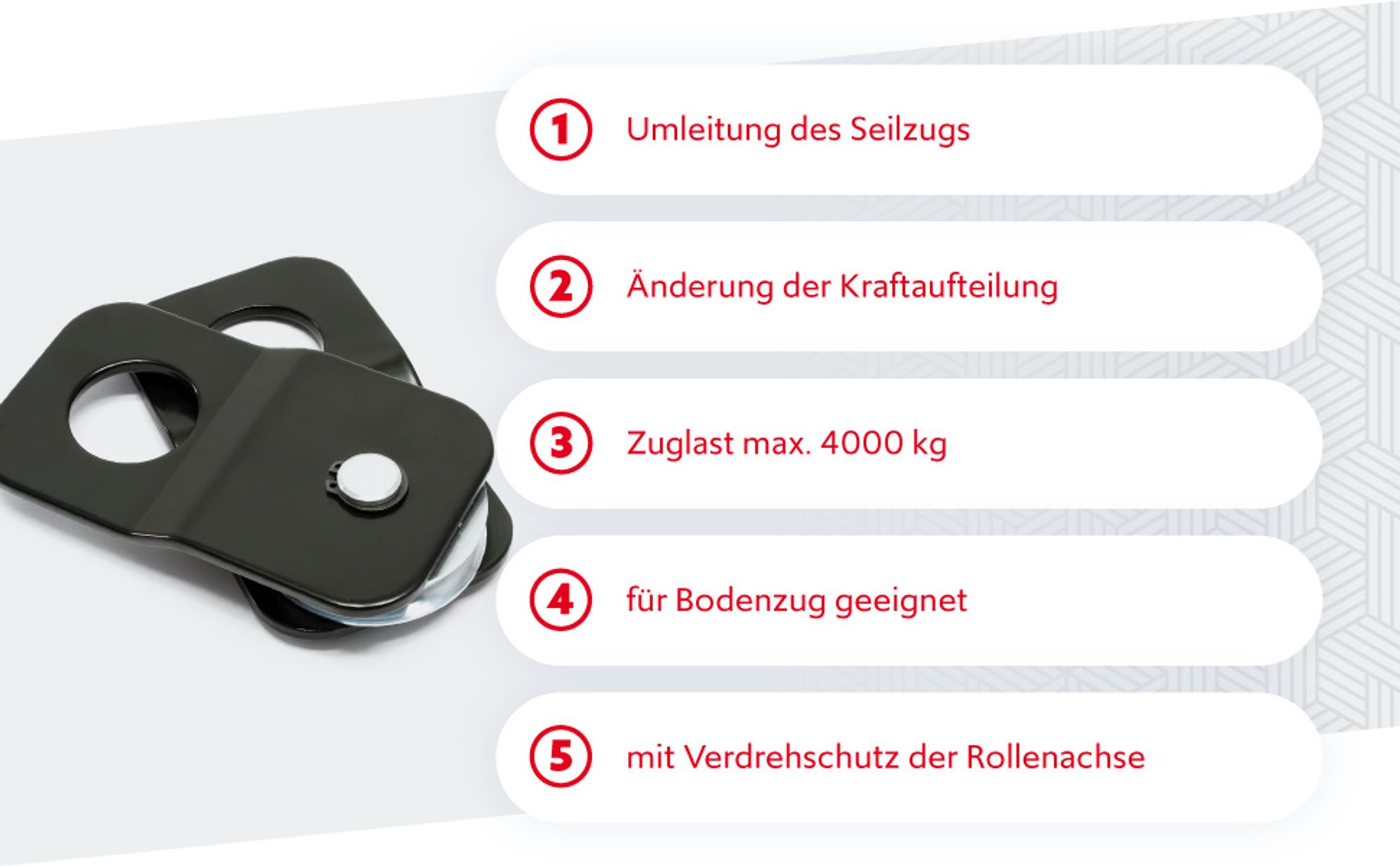 Wiltec Umlenkrolle für Seilwinde mit 4 t Zuglast, Lenkrolle zur Umleitung des Seilzugs, Seilrolle für Flaschenzug mit Verdrehschutz