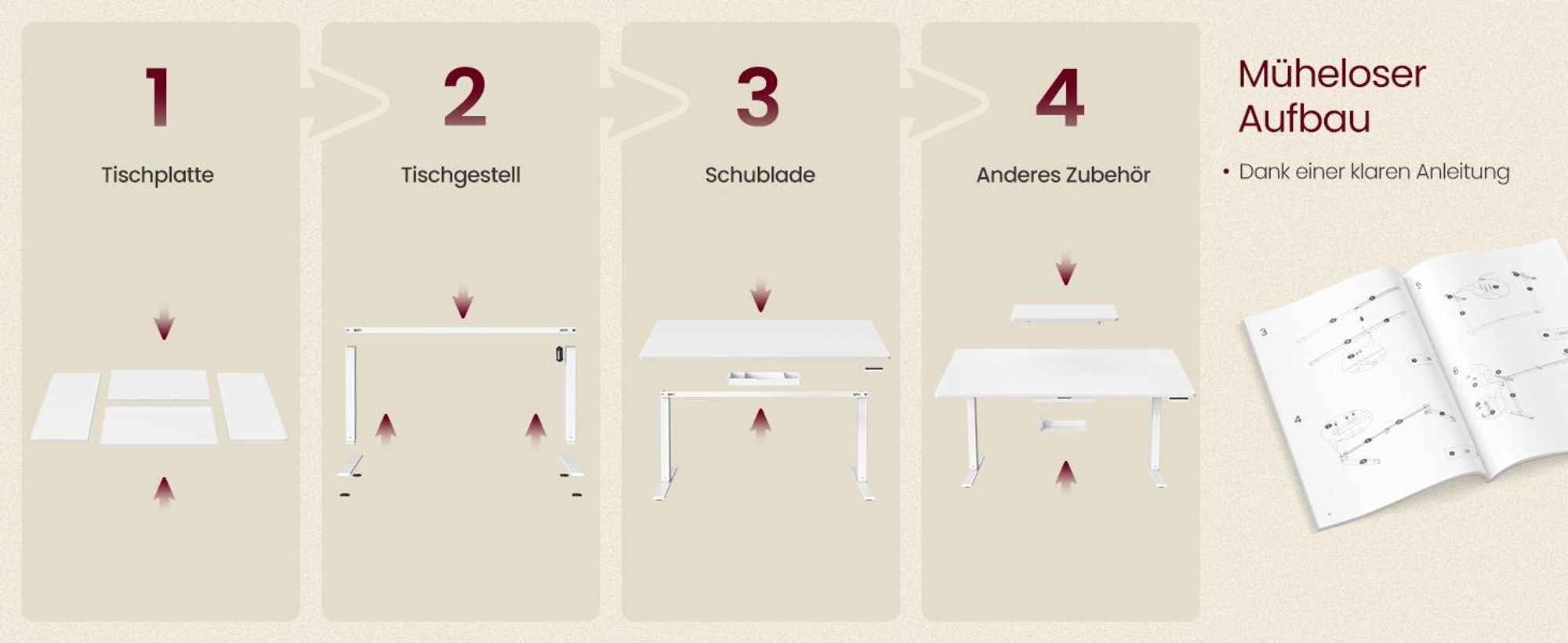 VASAGLE Höhenverstellbarer Schreibtisch, 140 cm, USB-C-Anschluss, Erinnerung bei langem Sitzen, flexibel montierbarer Monitorständer