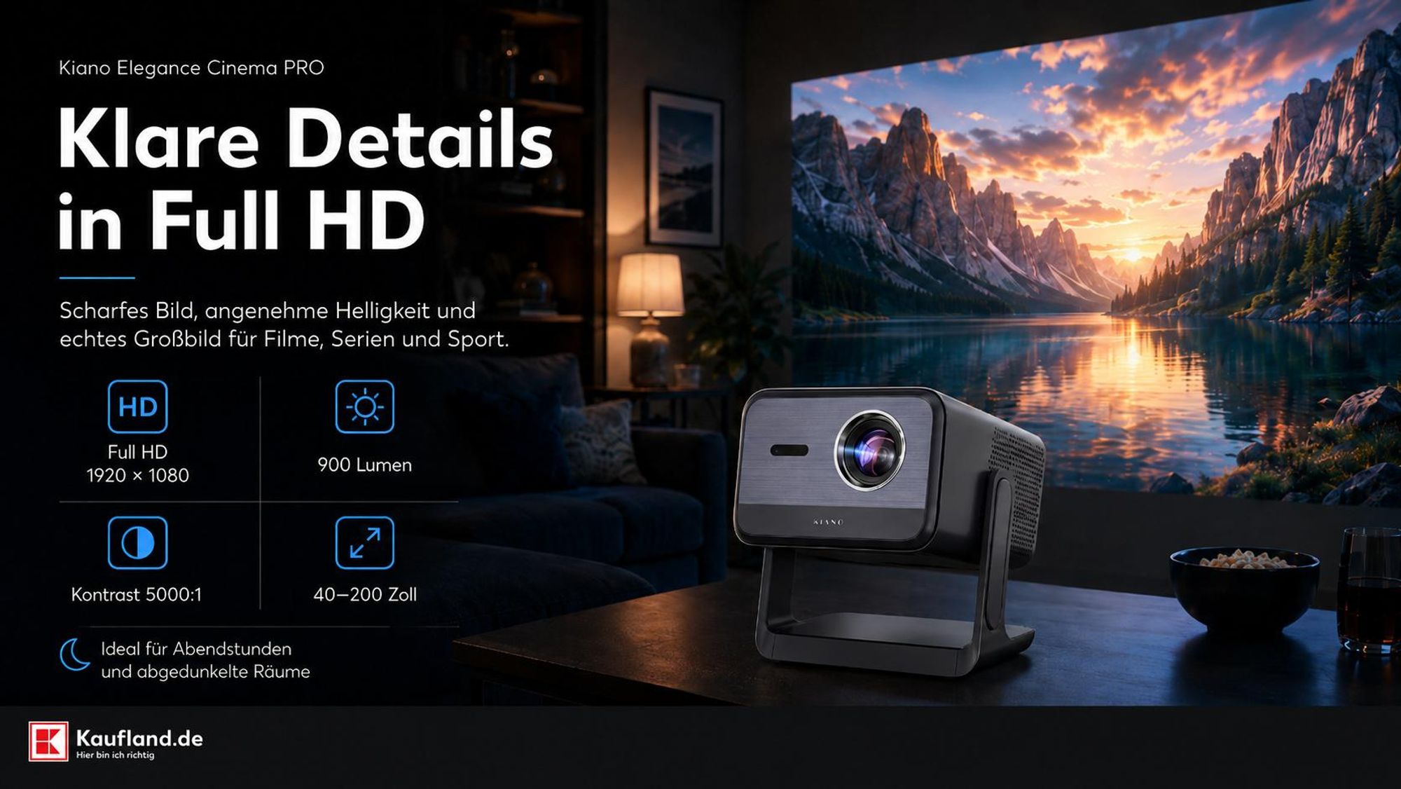 Kiano Elegance Cinema PRO Full HD Smart Beamer Netflix WiFi 6 200 Zoll Bluetooth