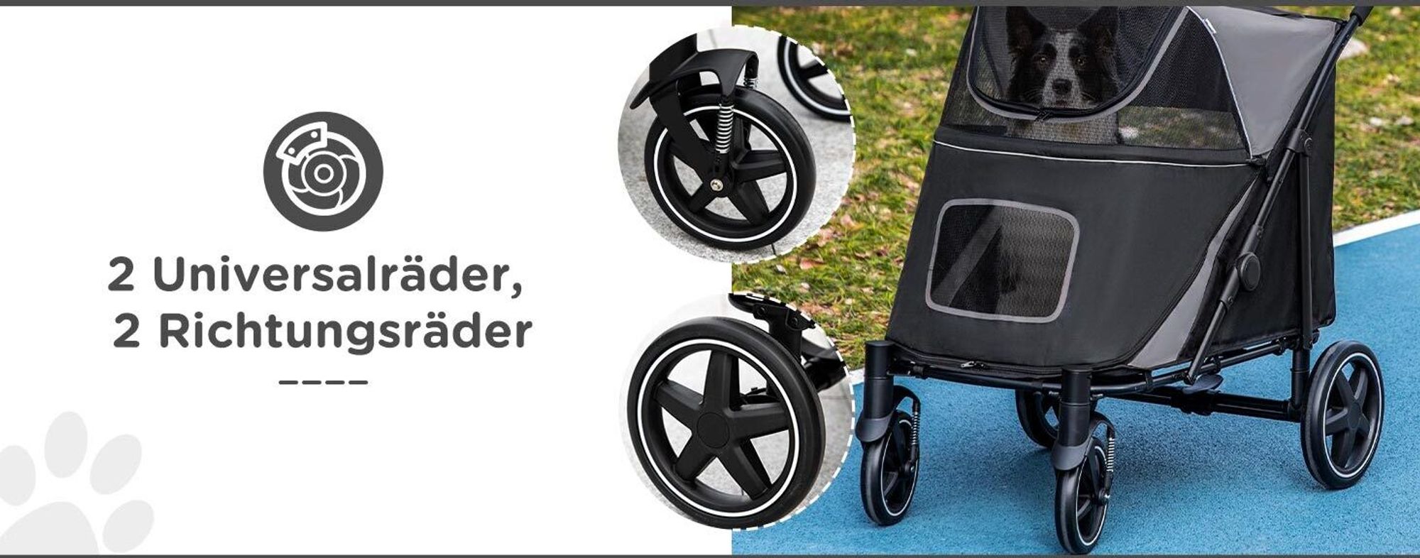 PawHut Hundewagen, Hundebuggy mit Kissen, faltbarer Hundetrolley, Katzenbuggy für große und mittelgroße Hunde, Hundetrolley mit Netzfenster, Sicherheitsleinen, Tasche, Oxfordstoff, Grau