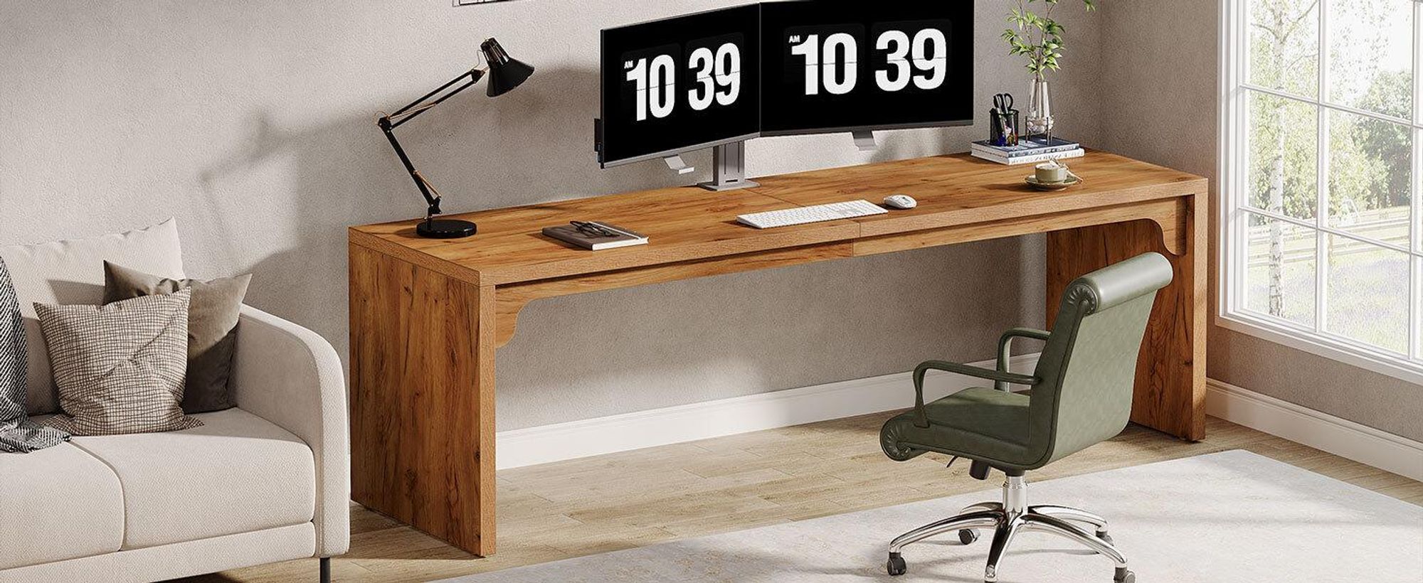 Tribesigns Scrivania Scrivania per computer 180 x 59 x 75 cm Doppia scrivania lunga, scrivania per PC Scrivania per ufficio Tavolo da lavoro Tavolo da pranzo Mobili per ufficio, Marrone