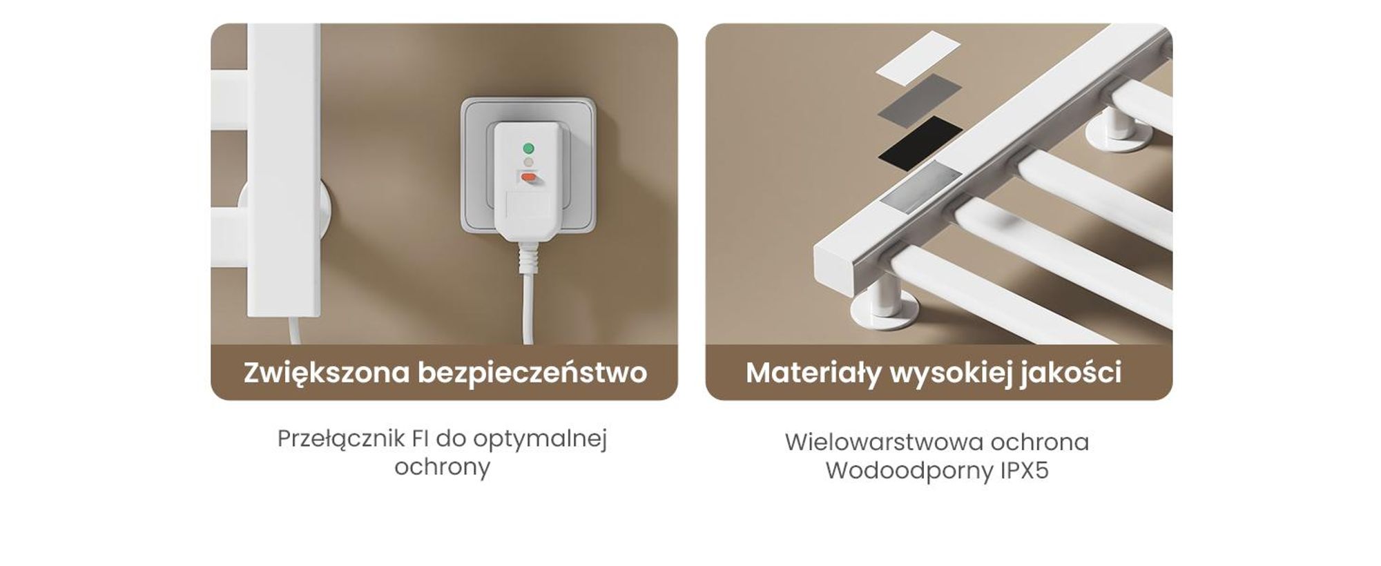 EMKE Grzejnik łazienkowy elektryczny 1000x500 mm, 280W, dwurzędowy, płaskie rurki, półka i haki, WiFi Tuya Alexa, biały połysk