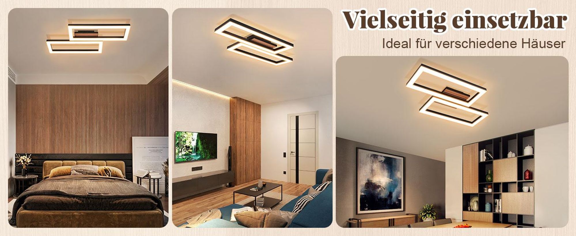 ZMH LED plafondlamp, slaapkamer, plafondlamp 49 cm, zwart, slaapkamerlamp, 3000K, rechthoekig design, hal-lamp voor woonkamer, keuken, studeerkamer