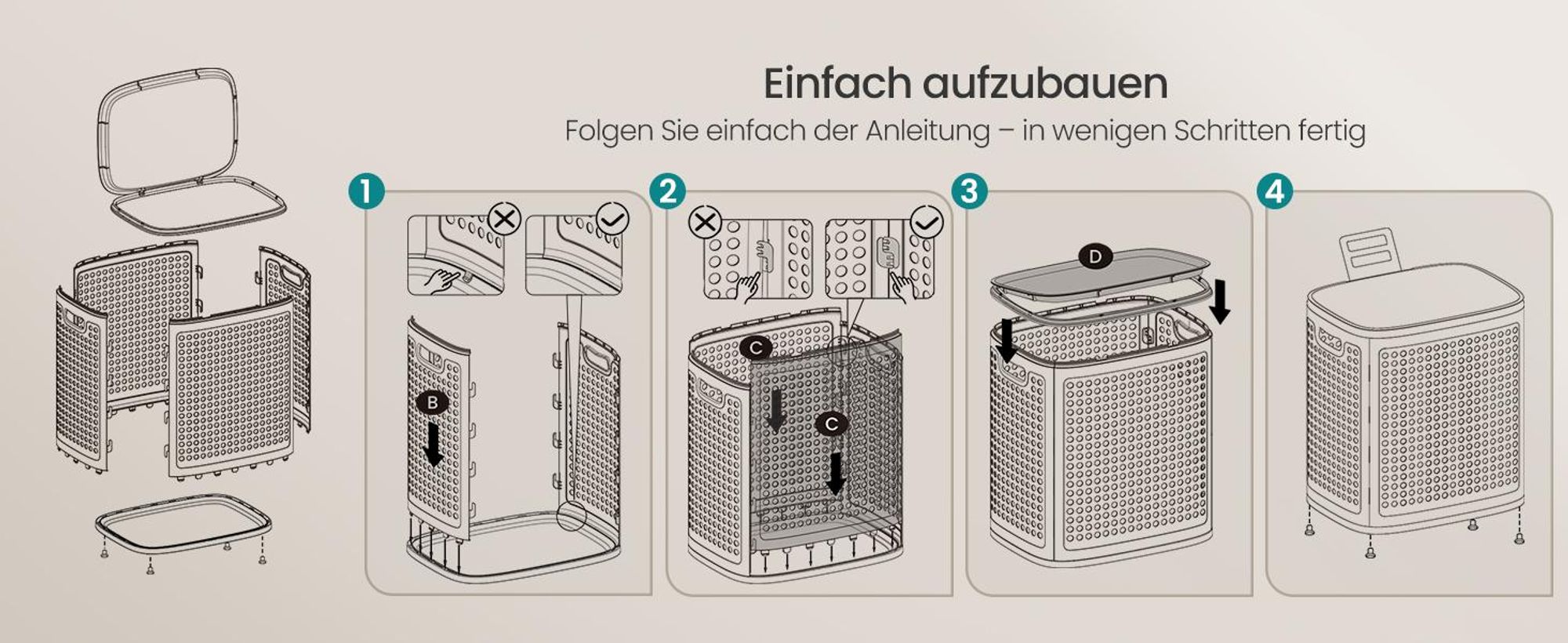 SONGMICS Wäschekorb Plastik, 75 L Wäschesammler, Wäschebox mit Deckel, schmale Wäschetonne für Bad, Waschküche, dunkelgrau
