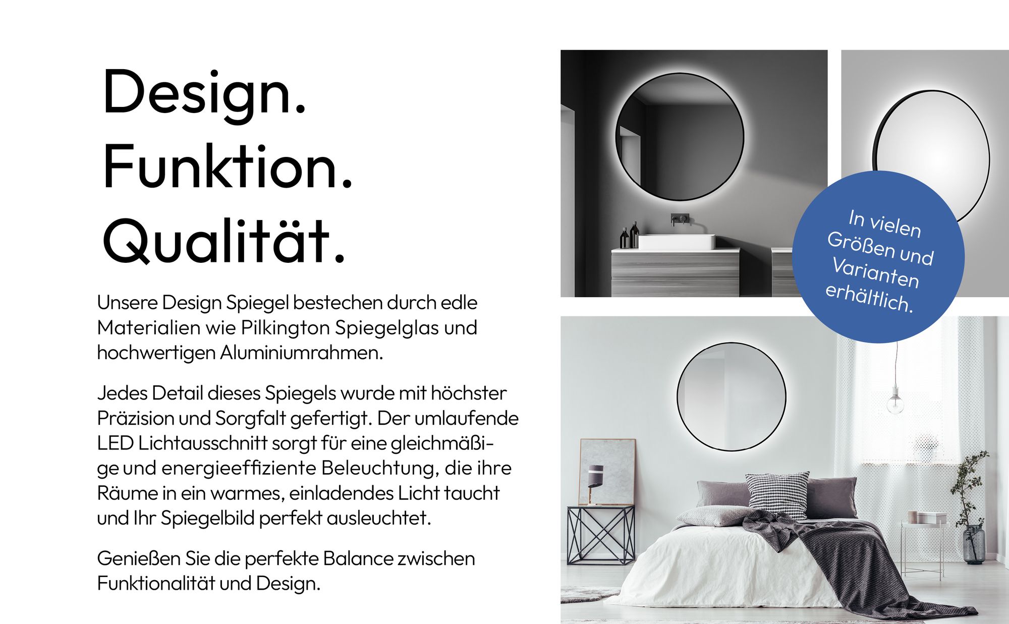 LED Wandspiegel 100 cm, matt schwarz, Alurahmen, Licht neutralweiß, IP24