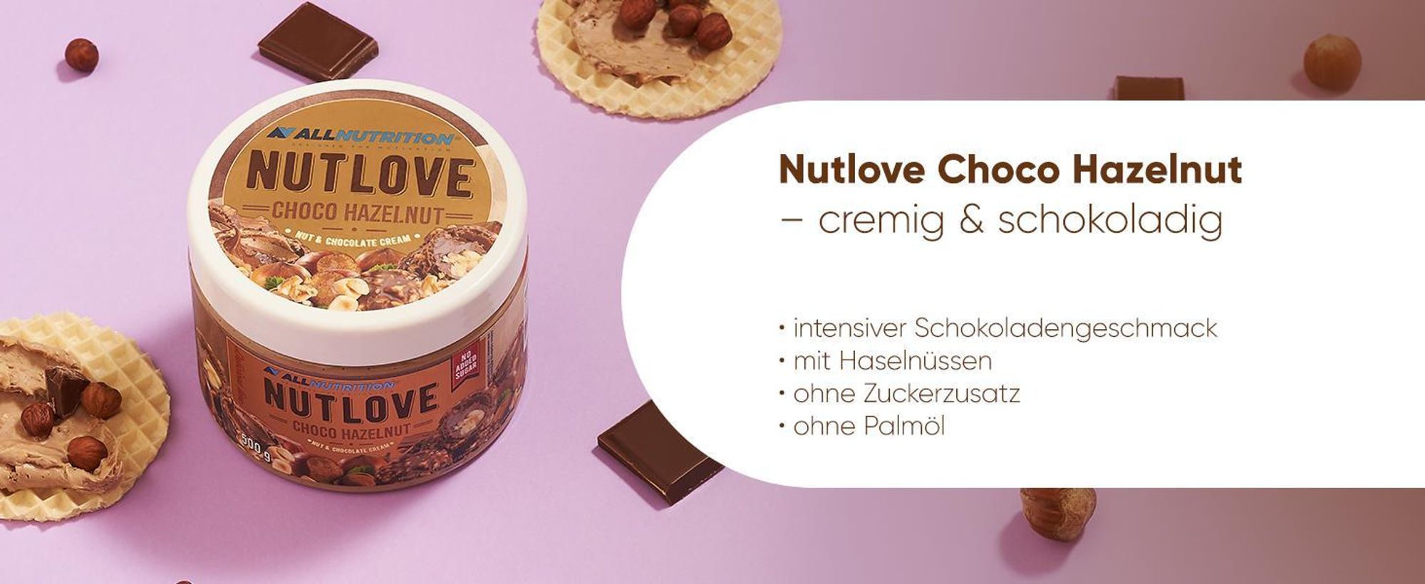 ALLNUTRITION Nutlove Choco Hazelnut 500g Schokoladencreme Ohne Zucker