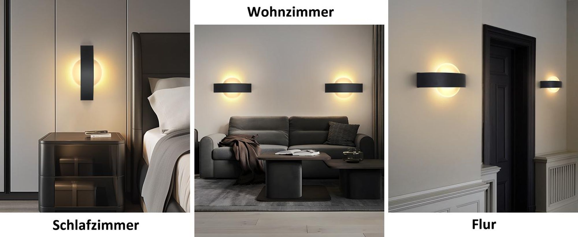 ZMH LED Wandleuchte Warmweiß Innen Wandlampe Wohnzimmer 6W aus Acryl Modern Bettlampe Nachtlampe 24cm in Schwarz und Weiß für Schlafzimmer Wohnzimmer