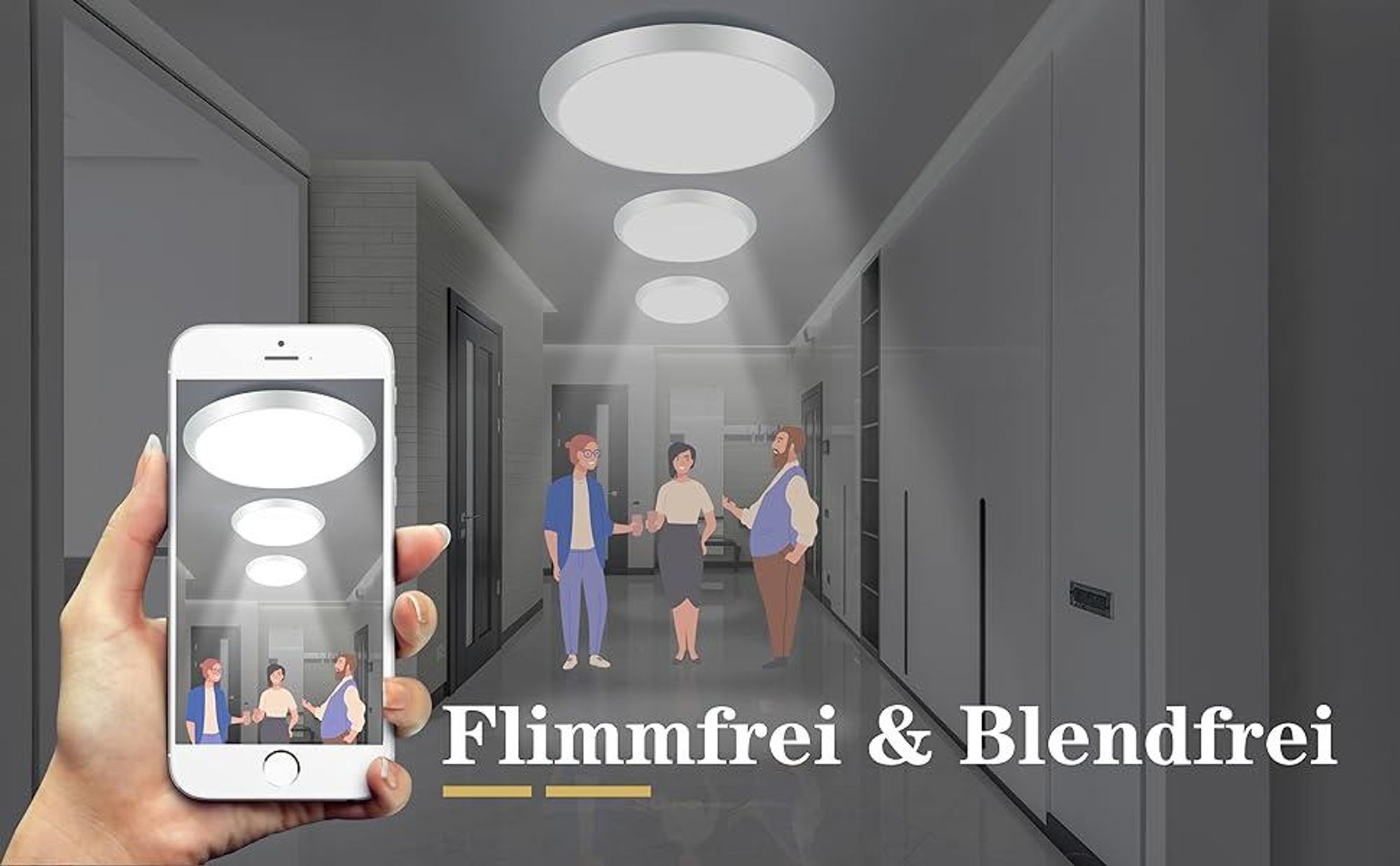 ZMH LED Deckenleuchte mit Bewegungsmelder Deckenlampe Weiß 15W Neutralweiß Flurlampe IP44 15W 30cm für  Garage Werkstatt  Küchen Hotel