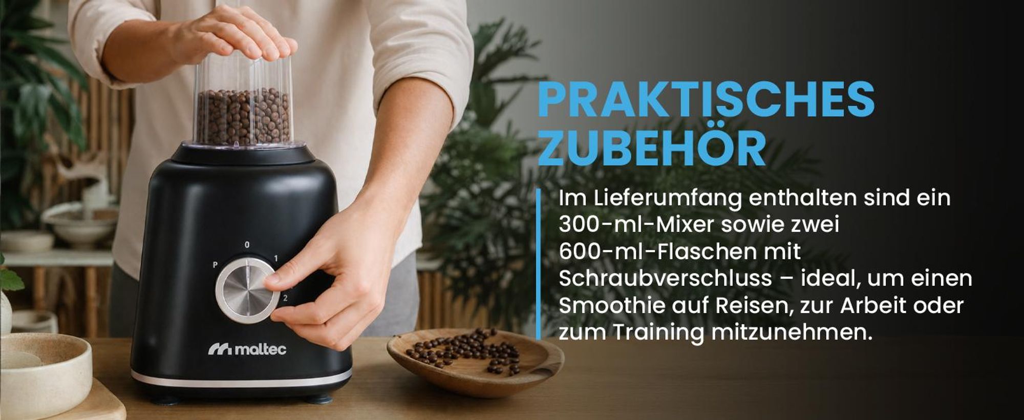 Standmixer Mixer Smoothie Maker für Cocktails 1800W Blender, Mühle, 2 Bidons 1,6 Liter Schwarz