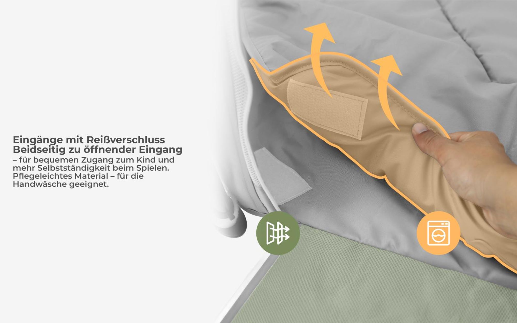 Tulano Cozy 30 faltbares Baby-Laufgitter – mit Reißverschluss, Tasche, rutschfest, für drinnen & draußen, belüftet, EN 12227, 6–36 Monate, hellgrau