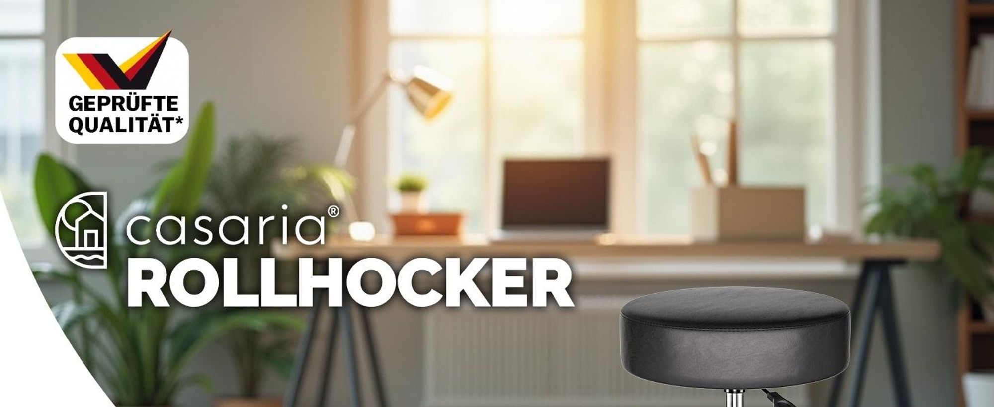 CASARIA® Rollhocker Höhenverstellbar 2er Set 10cm Polsterung 46-60cm Höhe 360° Drehbar Ø35cm Rund Rollen Bürohocker Drehhocker Arbeitshocker Stuhl Grau