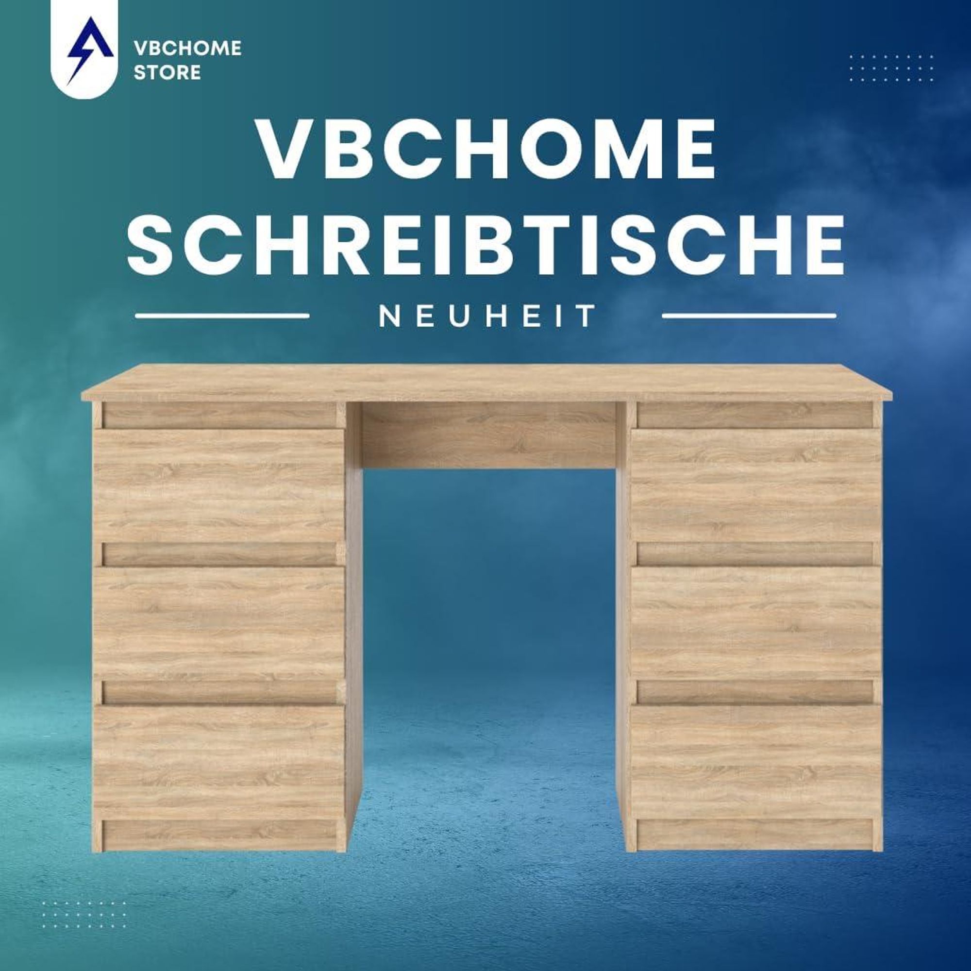 VBChome Schreibtisch 120x50x75 cm Eiche Sonoma Bürotisch mit 6 Schubladen Computertisch PC-Tisch Arbeitstisch Laptoptisch Home Office Schreibtisch