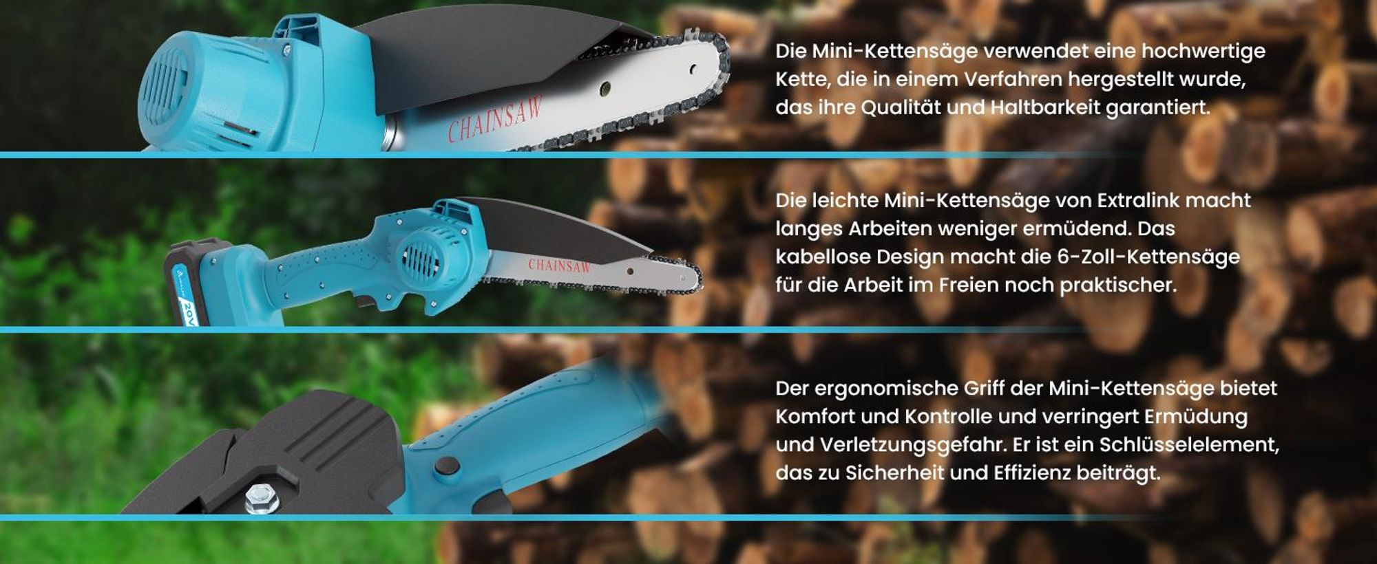 Extralink Mini Akku Kettensäge 6 Zoll 1,5Ah Motorsäge