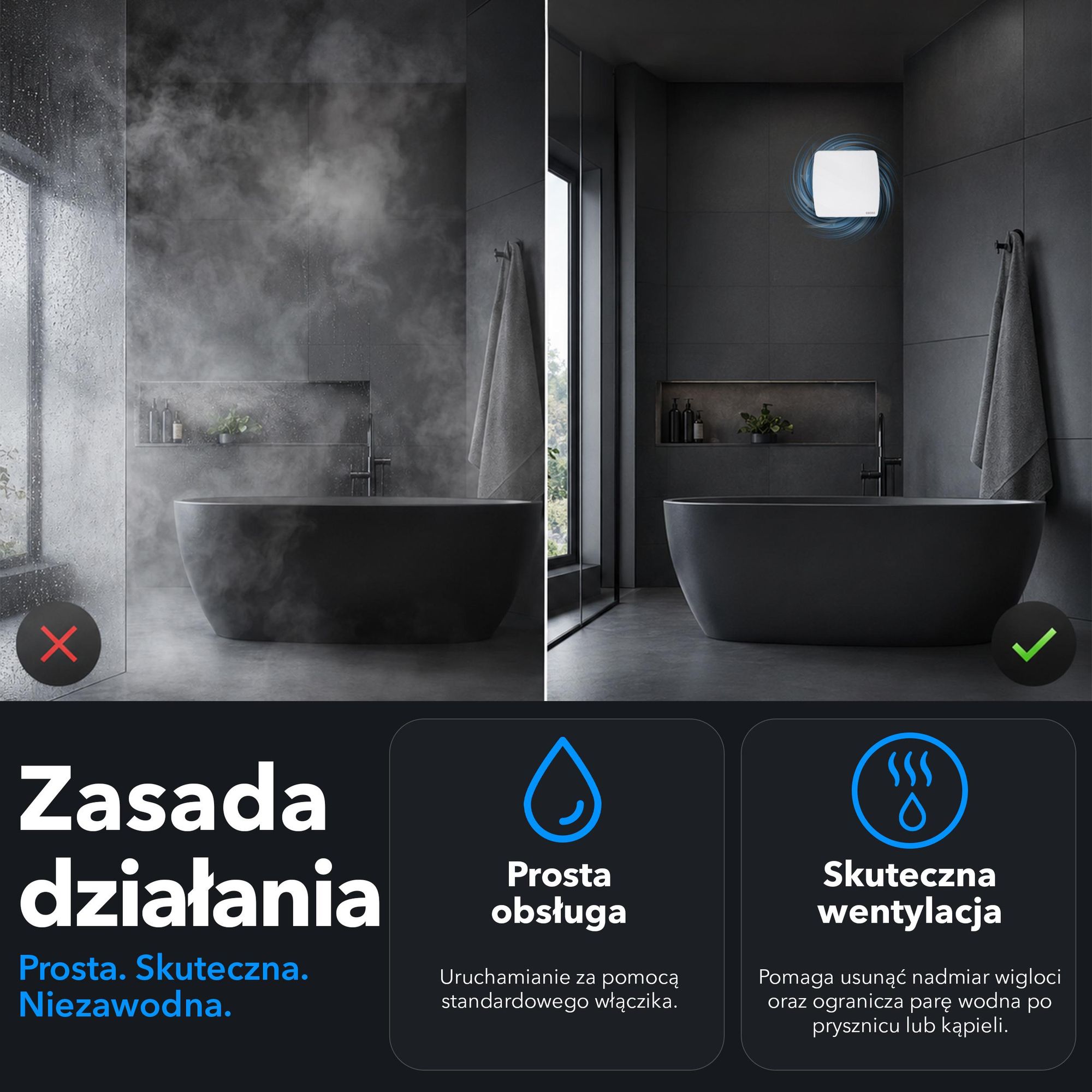EBERG AXI 150 Wentylator Łazienkowy 150 mm Klapa Zwrotna Biały