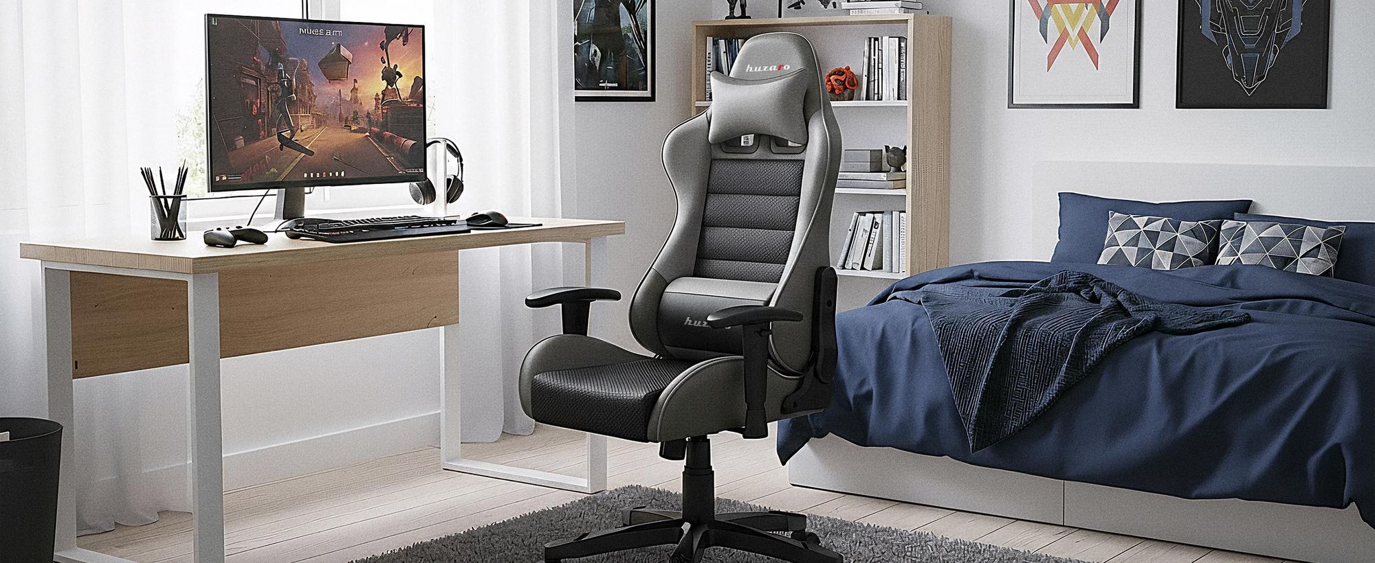 Huzaro Kinder Schreibtischstuhl Ranger 6.0 Gaming Stuhl Racing Sessel Bürostuhl Drehstuhl Gamer bis 130 kg mesh Grau