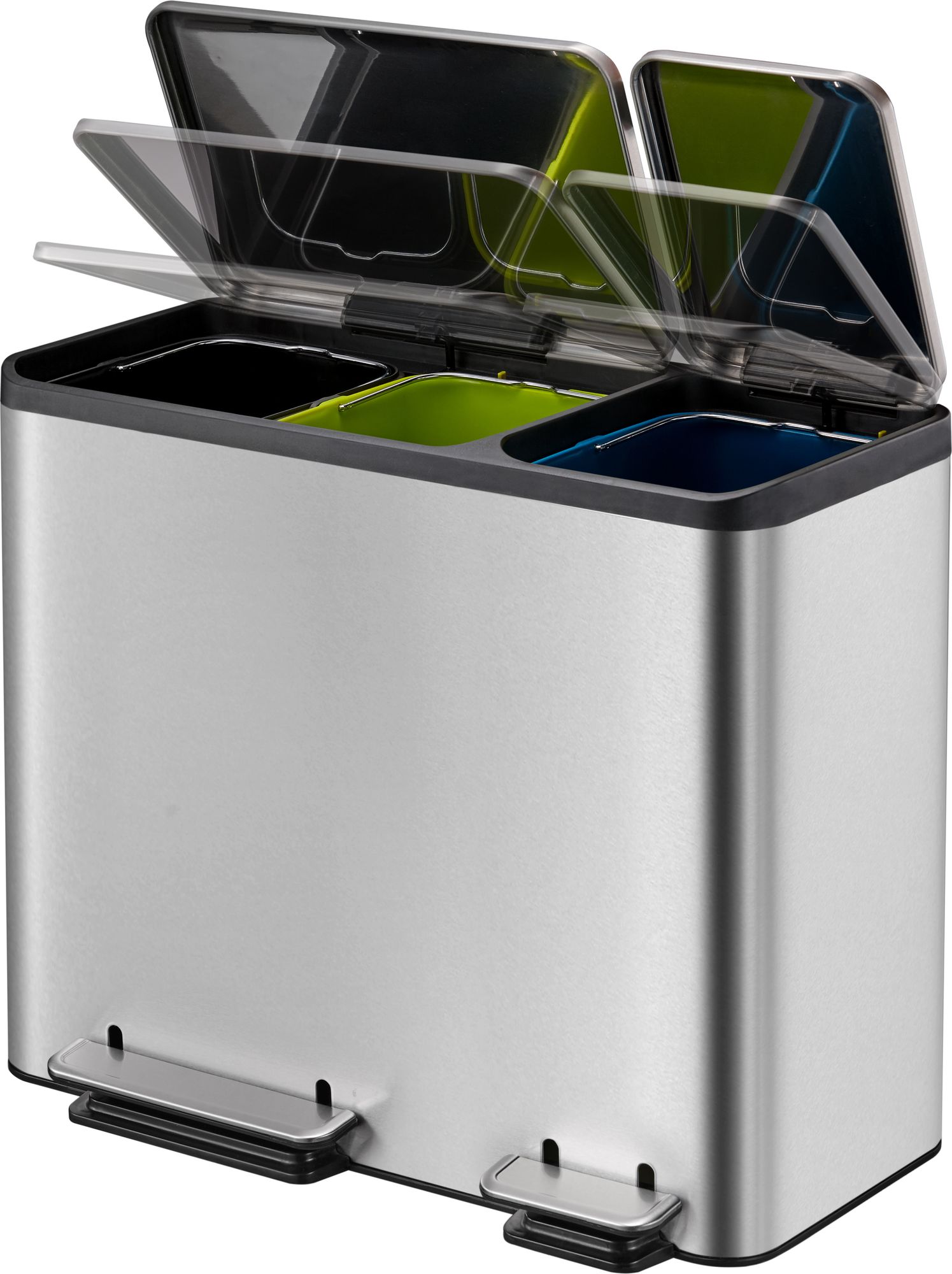 EKO - EcoCasa Recycler Treteimer 15+15+15 Liter - Stainless steel Plastic - Matt Edelstahl