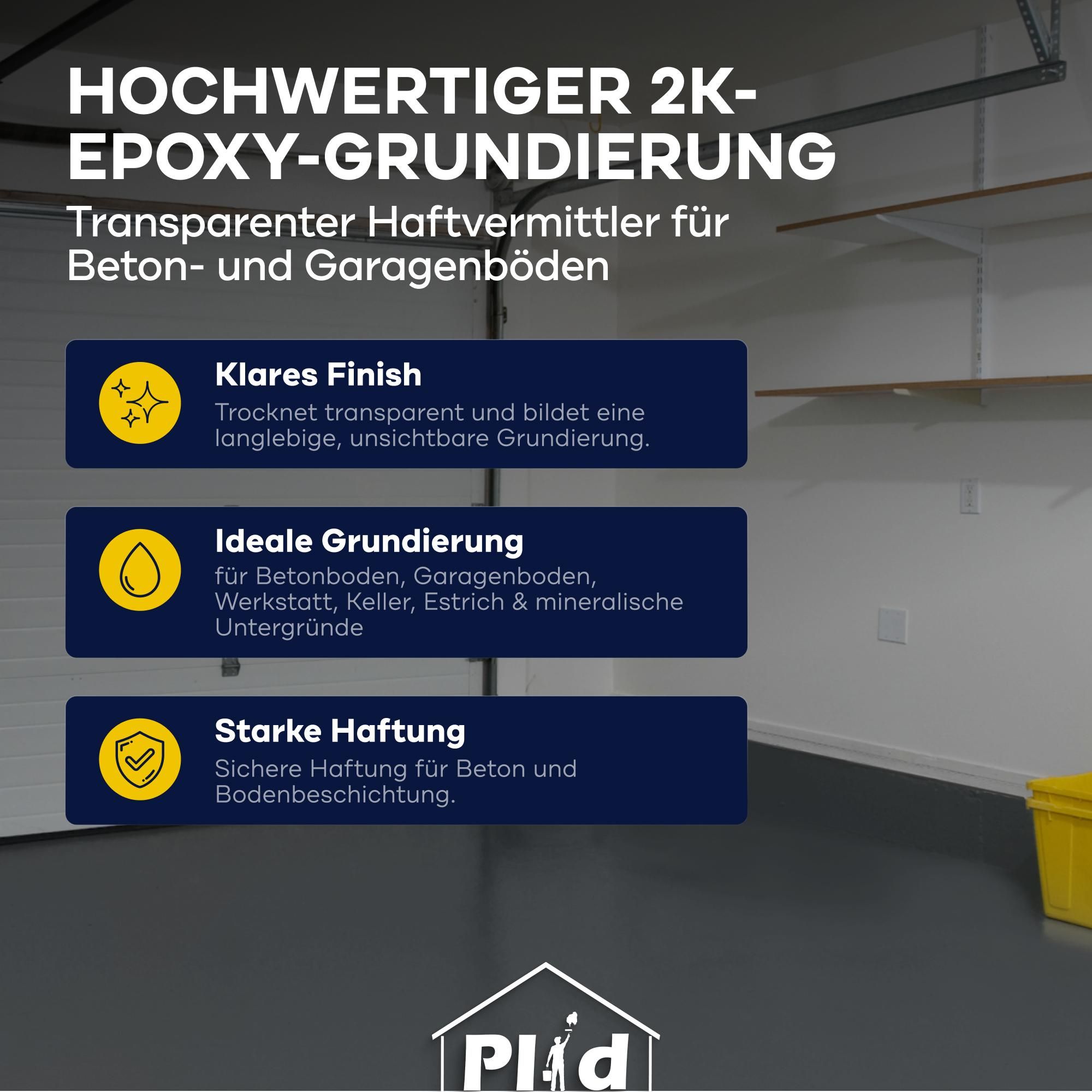 Plid 2K Epoxy-Haftvermittler – Transparente 2K-Epoxidharz-Grundierung für Betonboden, Garagenboden, Werkstatt und Keller – 750 ml (Basis + Härter)