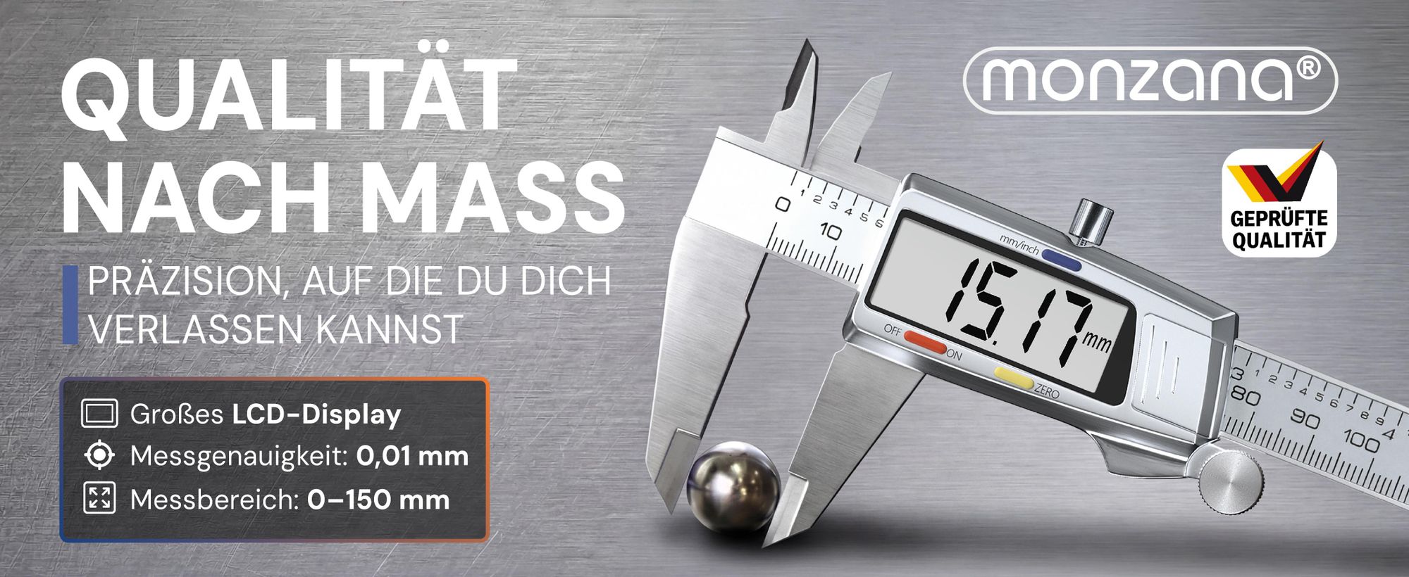 MONZANA® Messschieber Digital Edelstahl 150mm LCD Display Aufbewahrungsbox Ersatzbatterie Schieblehre Messlehre