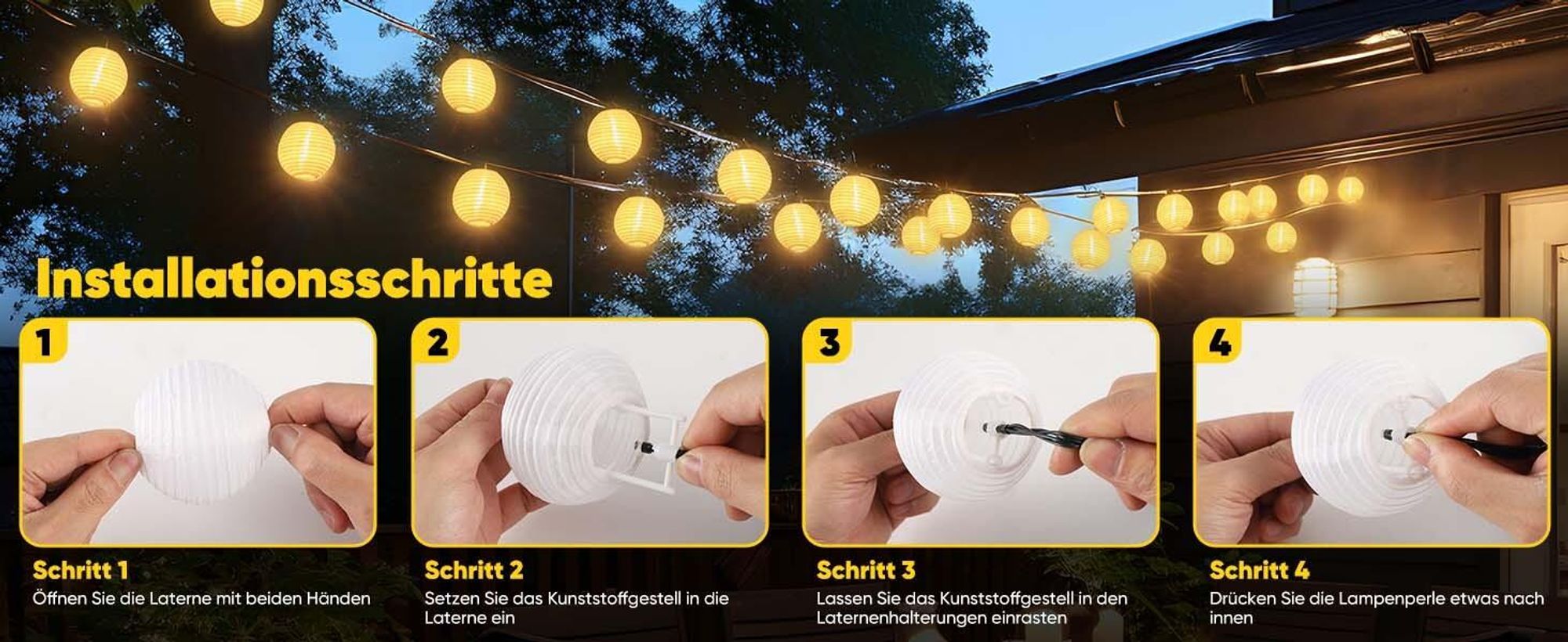 Salcar 5m 20 Lampions Lichterkette Solar Außen Lichterketten Outdoor 8 Modi IP44 für Außen Garten Liegewiese Terrasse