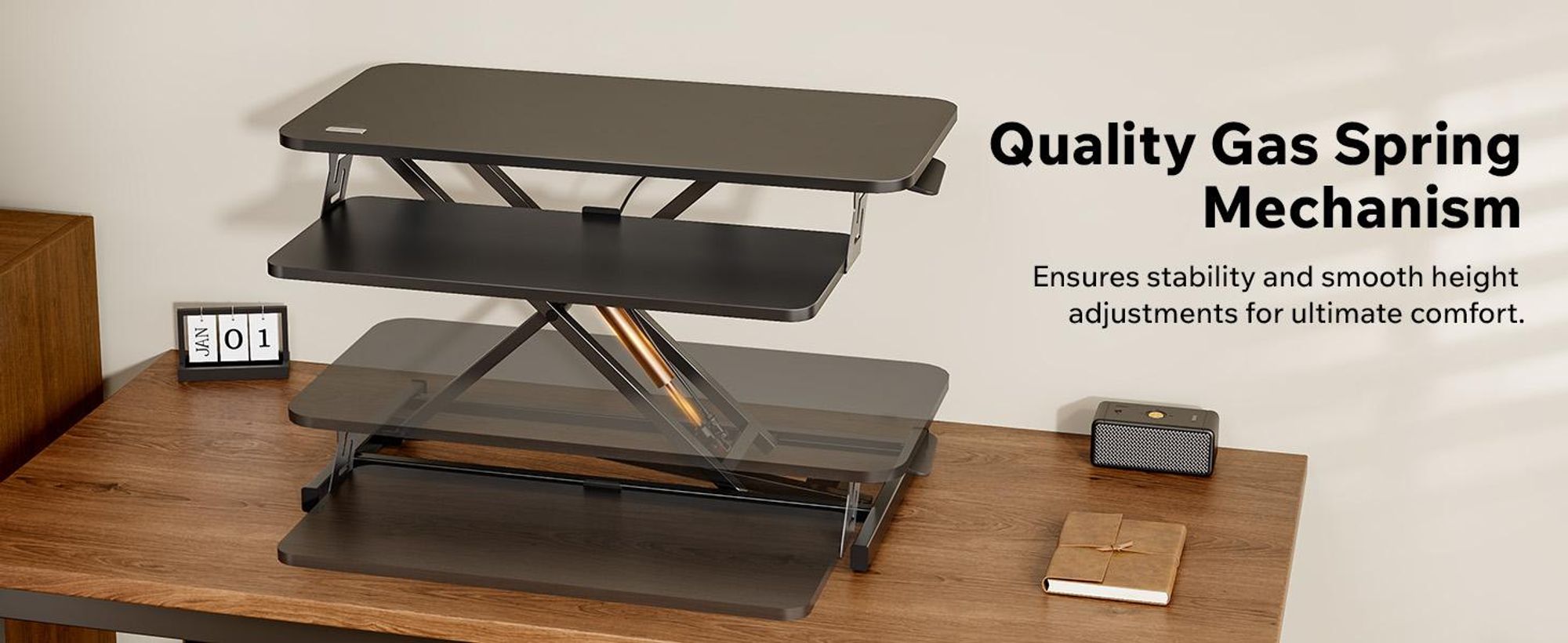 SENSE7 Desktop – konvertor, čierny, ergonomický stolný nadstavec, výškovo nastaviteľná pracovná stanica na sedenie a státie, 81 x 40 cm, kancelársky stojací pult, držiak na monitor, PC