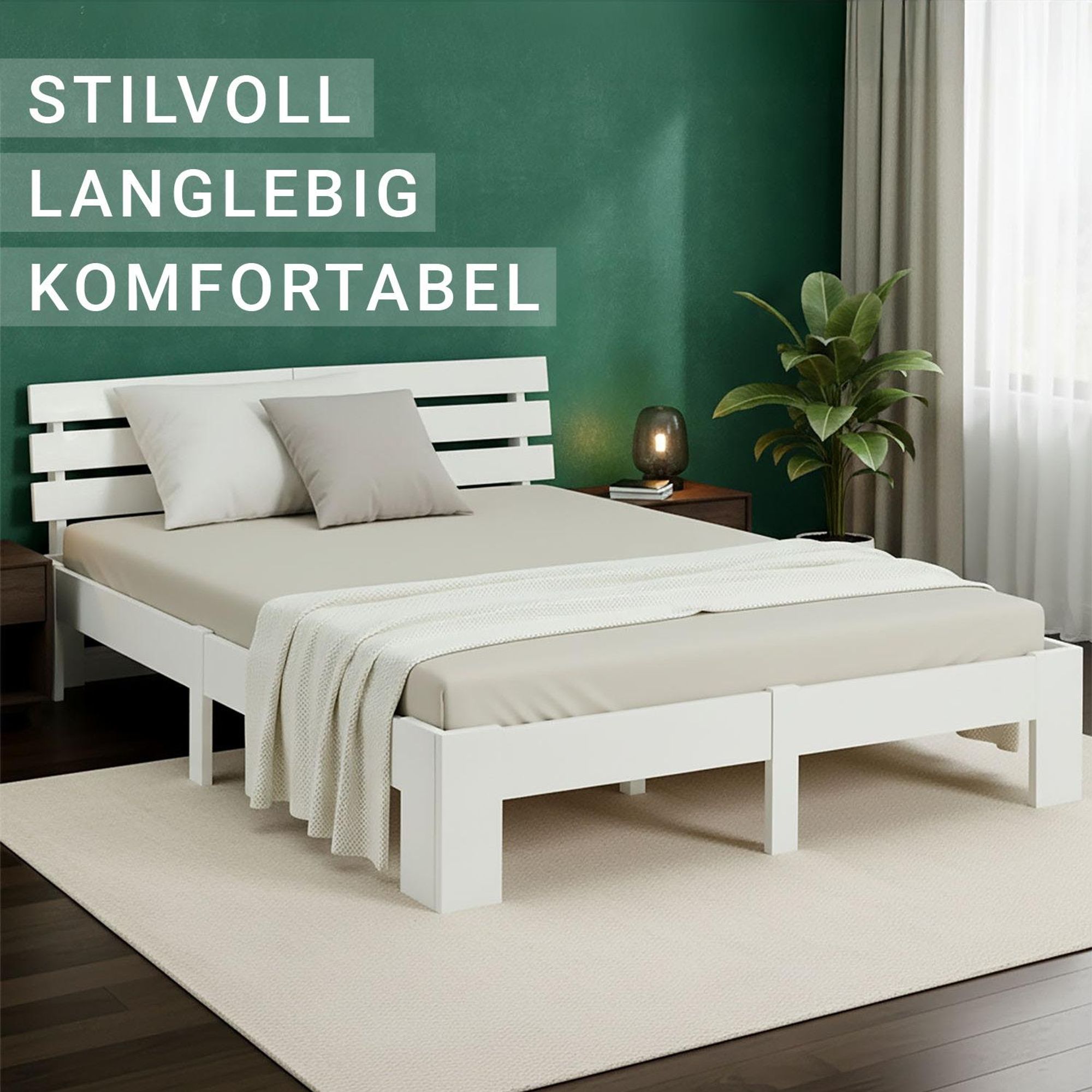 Homestyle4u Holzbett 180x200 Doppelbett mit Lattenrost Weiss Kiefer Massivholz