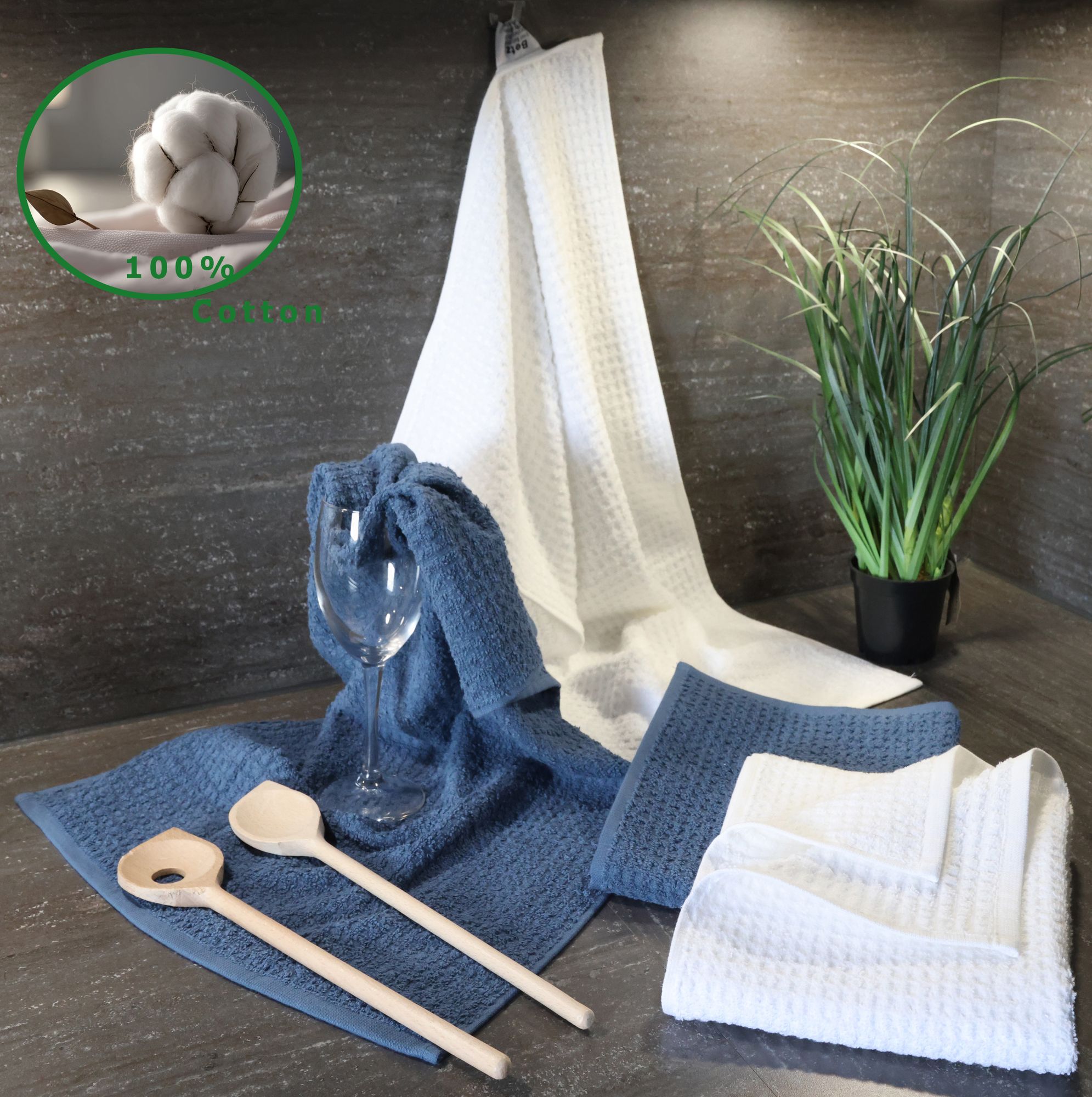 Betz 4tlg Küchenhandtücher Set 40x66 cm 100% Baumwolle Farbe: Blau
