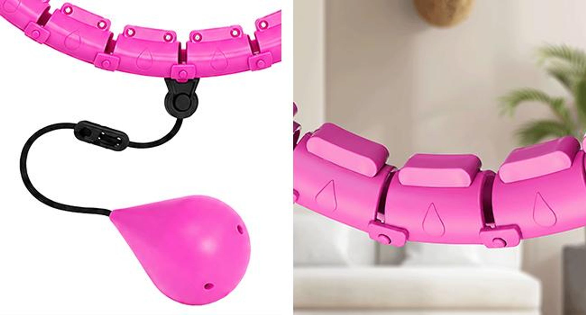 KRUMAD Hula Hoop mit Gewichtskugel, Fitnessreifen 50 cm, verstellbarer Umfang, 360° drehbar, Fitnessreifen mit Noppen, Rosa
