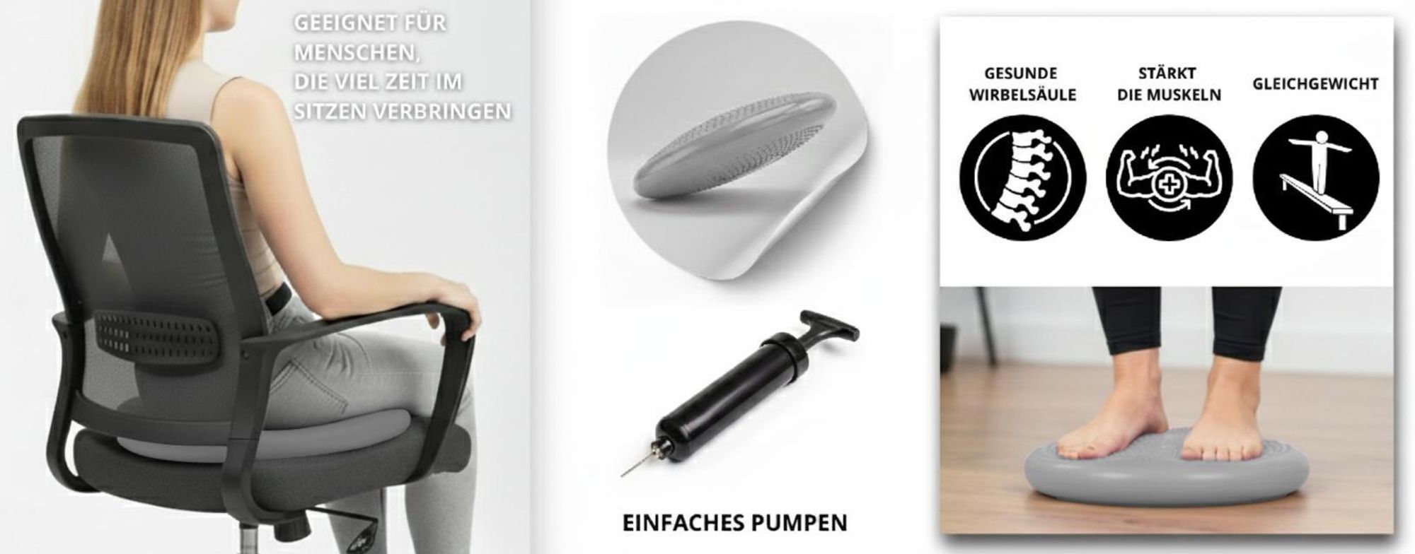 Sensomotorisches Kissen 34 cm Rücken Training gleichgewichtskissen + Pumpe Grau