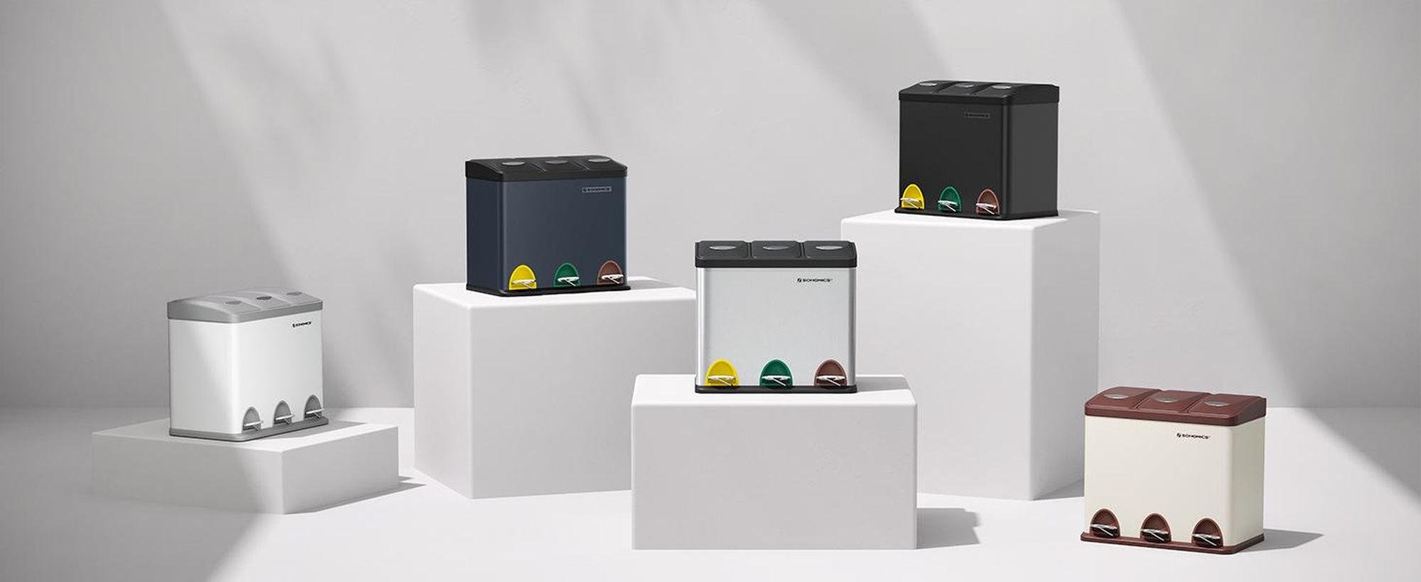 SONGMICS Mülleimer 24L Edelstahl Abfalleimer Inneneimer 3 x 8L Treteimer
