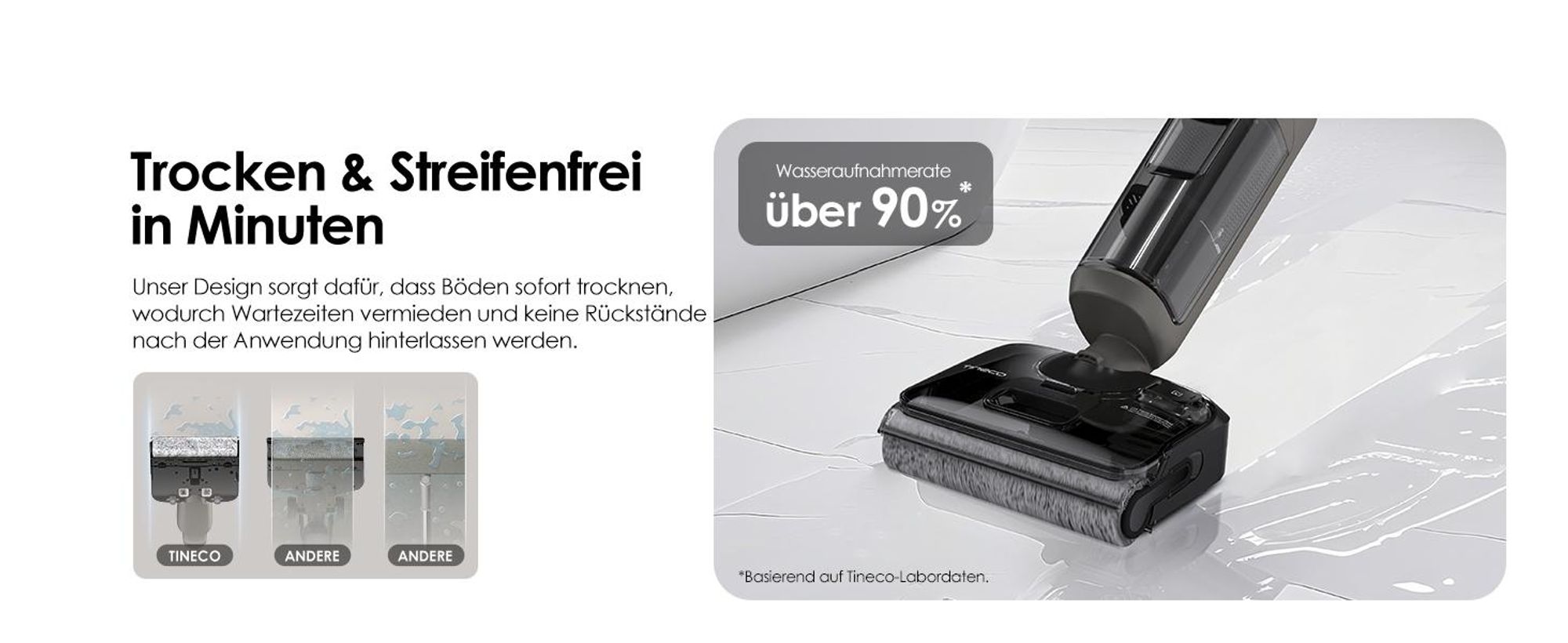 Tineco FLOOR ONE i6 Stretch Nass Trockensauger, Selbstreinigung 5 Min Flashdry, 180° Lay-Flat, 20kPa, 40 Min, Beidseitige Kantenreinigung Waschsauger