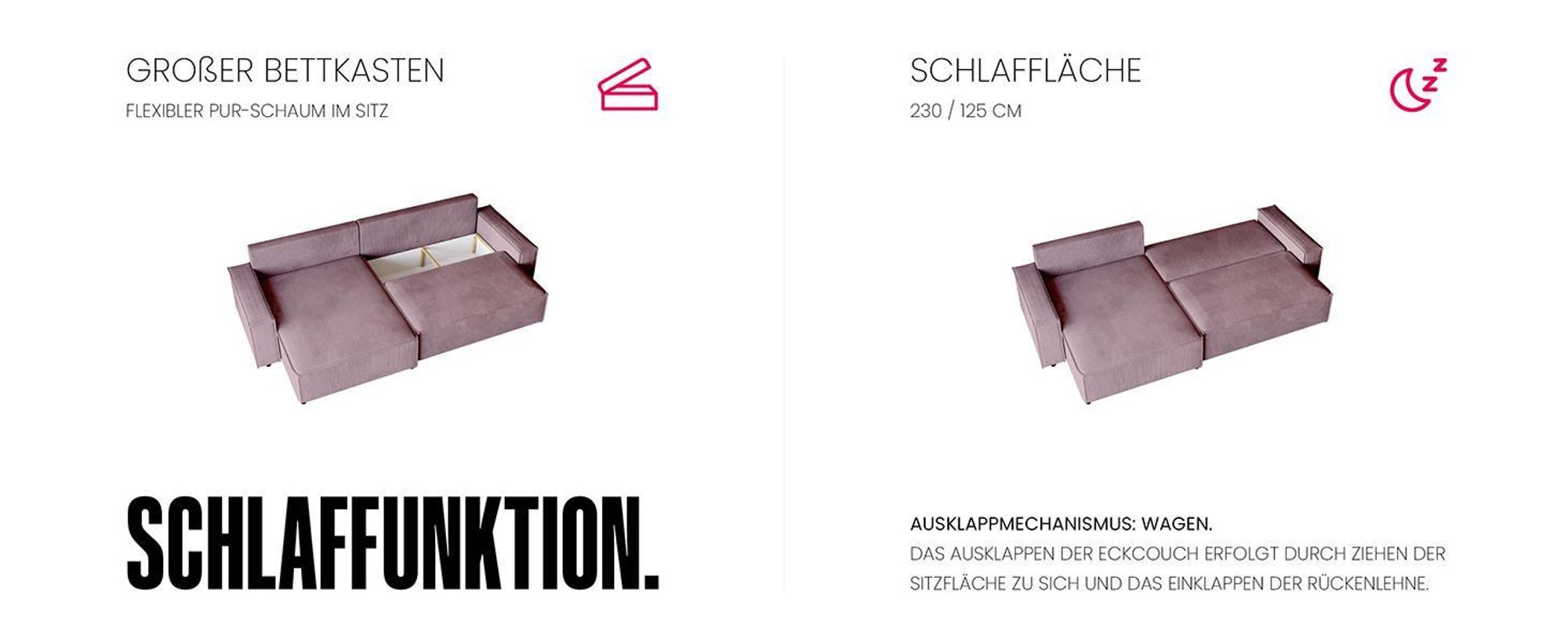 BroMARKT Ecksofa ADI XL Schlaffunktion Bettkasten L-Form 125x230 cm Vanille
