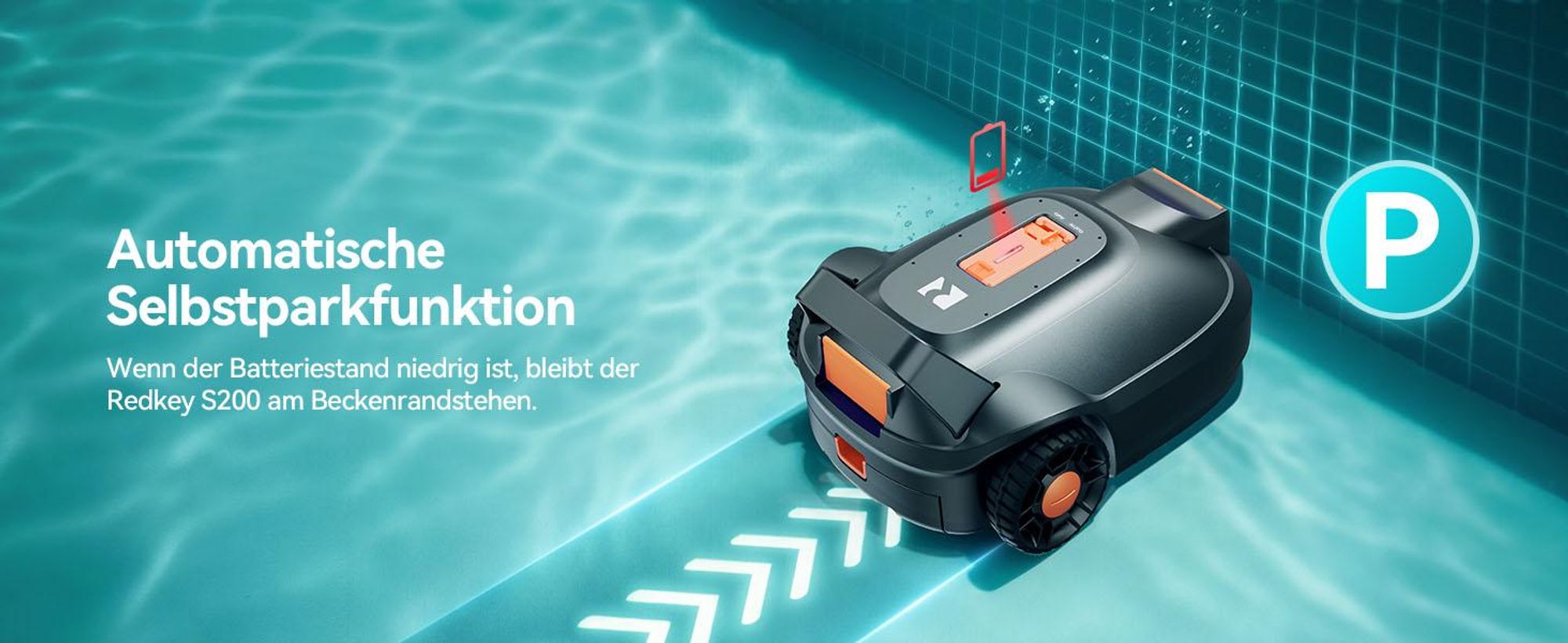 Kabelloser Poolroboter Redroad S2, Doppelmotoren, 180 Min. Laufzeit, starke Saugkraft, bis 3 m Wassertiefe, Selbstparkfunktion