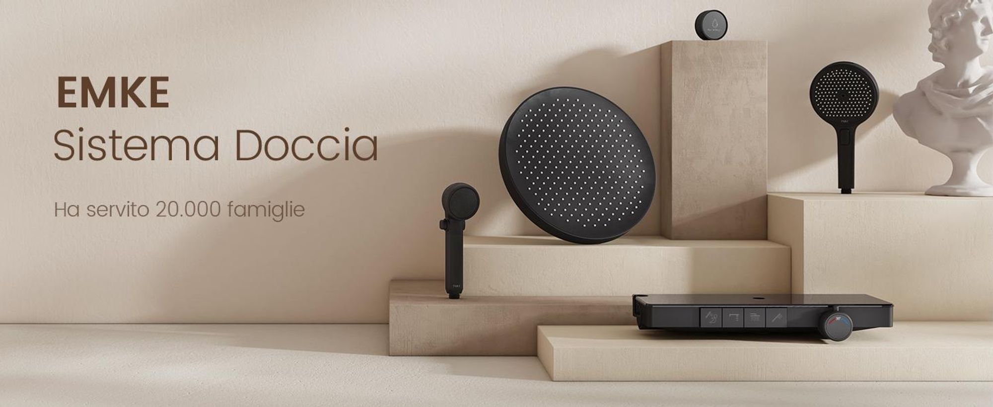 EMKE® Sistema doccia con termostato Nero con doccia per bambini, display digitale e filtro per il cloro 4 uscite Doccia a pioggia rotonda Colonna doccia per famiglie F23