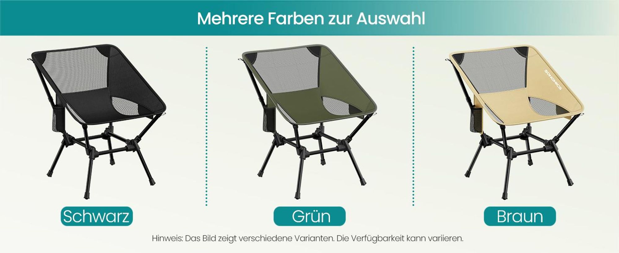 SONGMICS Campingstuhl höhenverstellbar, Klappstuhl mit Stahlrahmen, 2 Aufbewahrungstaschen, Outdoor, grün