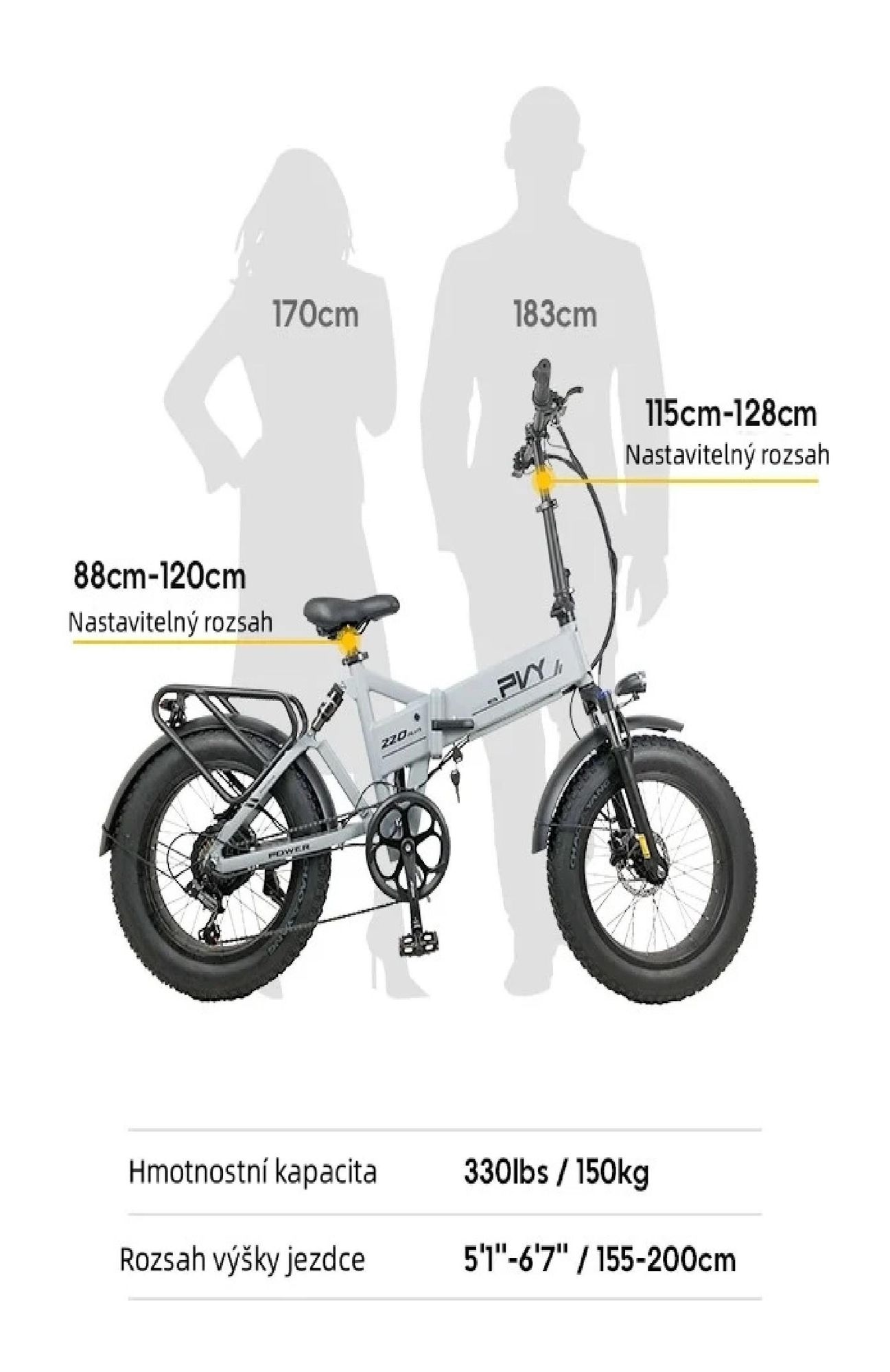 Elektrokolo PVY Z20 Plus 1000 - 250W motor 48V16.5AH baterie 120KM dojezd hydraulické kotoučové brzdy - šedá