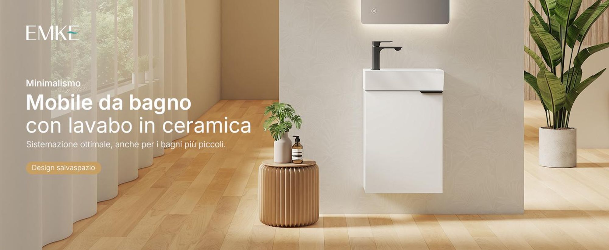 Set lavabo EMKE Mobiletto con lavabo in ceramica 417×240×646 mm sospeso, soft-close , bianco