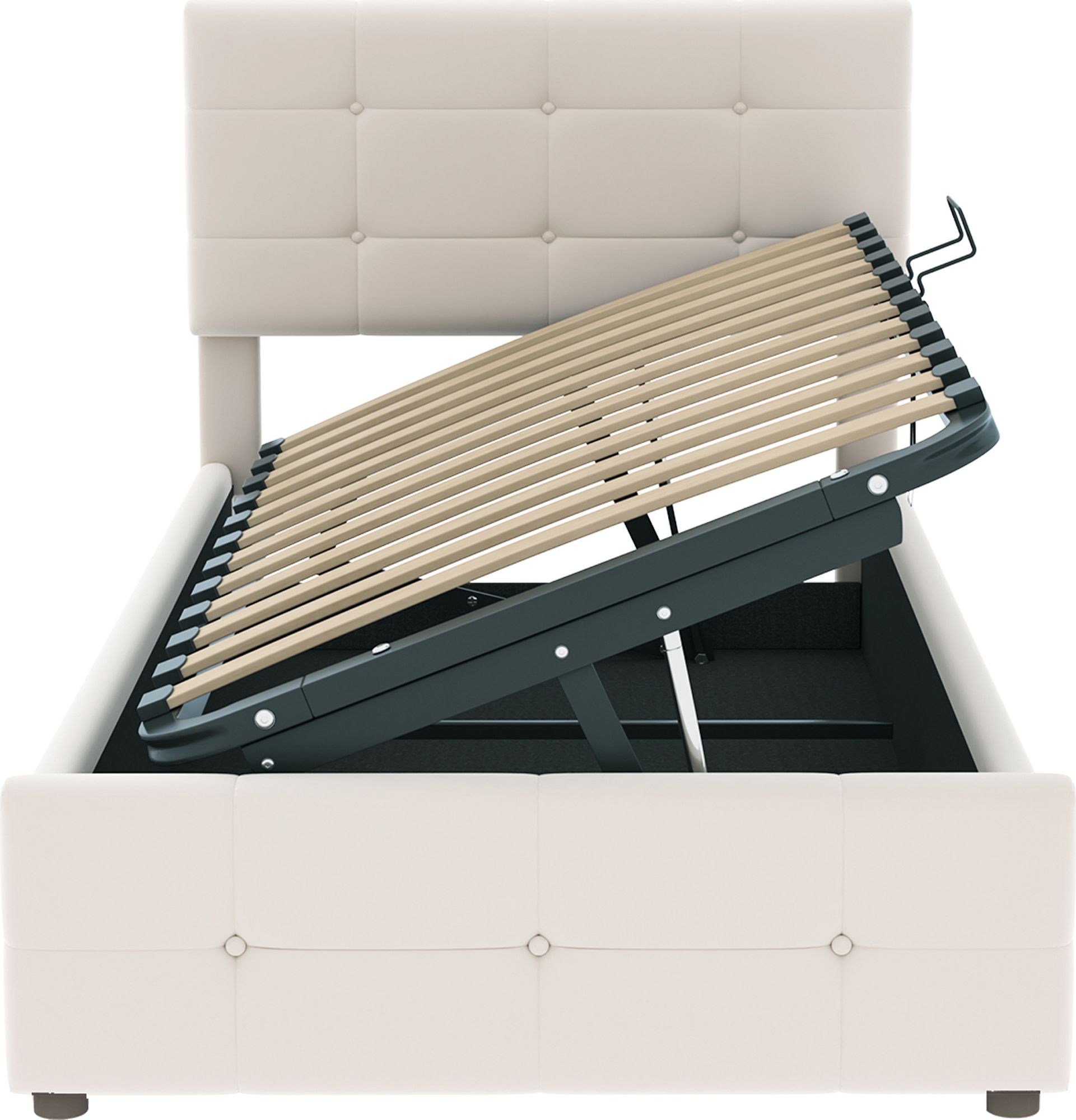 Flieks Hydraulisches Polsterbett 90x200cm mit Stauraum, Boxspringbetten Stauraumbett mit Lattenrost, Jugendbett Einzelbett Kinderbett, Samt, Beige