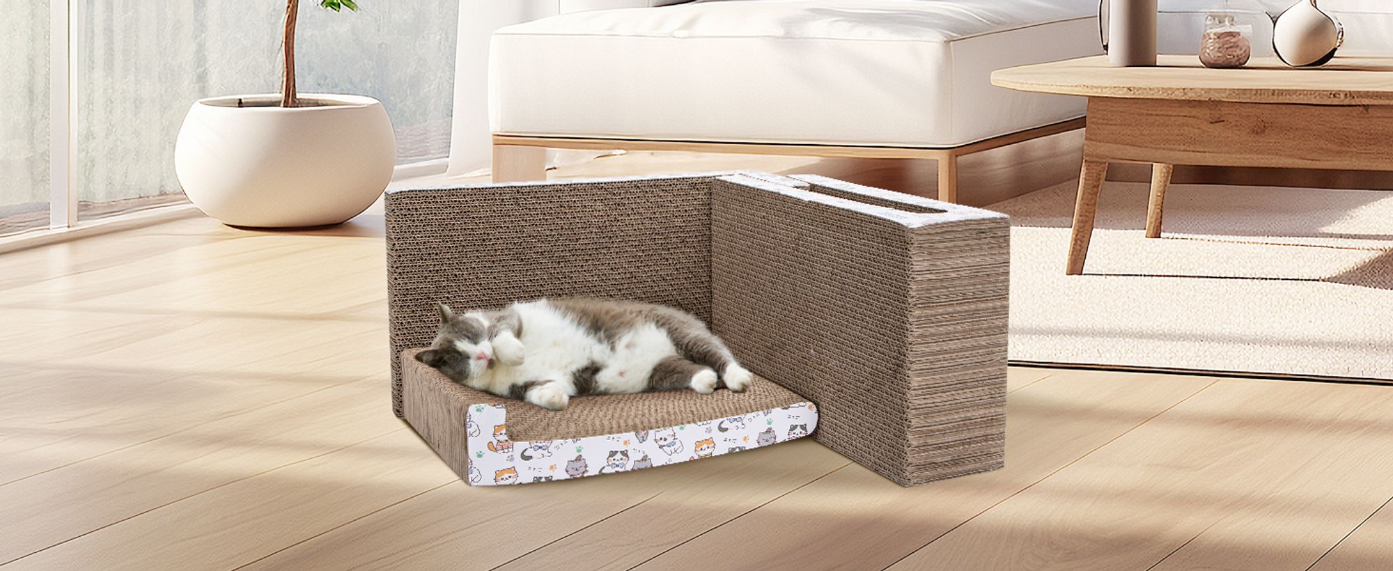Katzenkratzer mit Katzenminze,Katze Kratzbrett Kratzpappe für Katzen 3 in,Interaktives Katzenspielzeug aus Wellpappe,1 43 * 24 * 15cm
