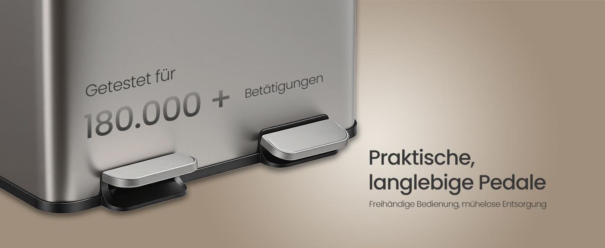 SONGMICS Mülleimer Küche, 2 x 30 Liter, 2 Fächer, Abfalleimer, Tretmülleimer, Softclose-Deckel, Edelstahl, silbern